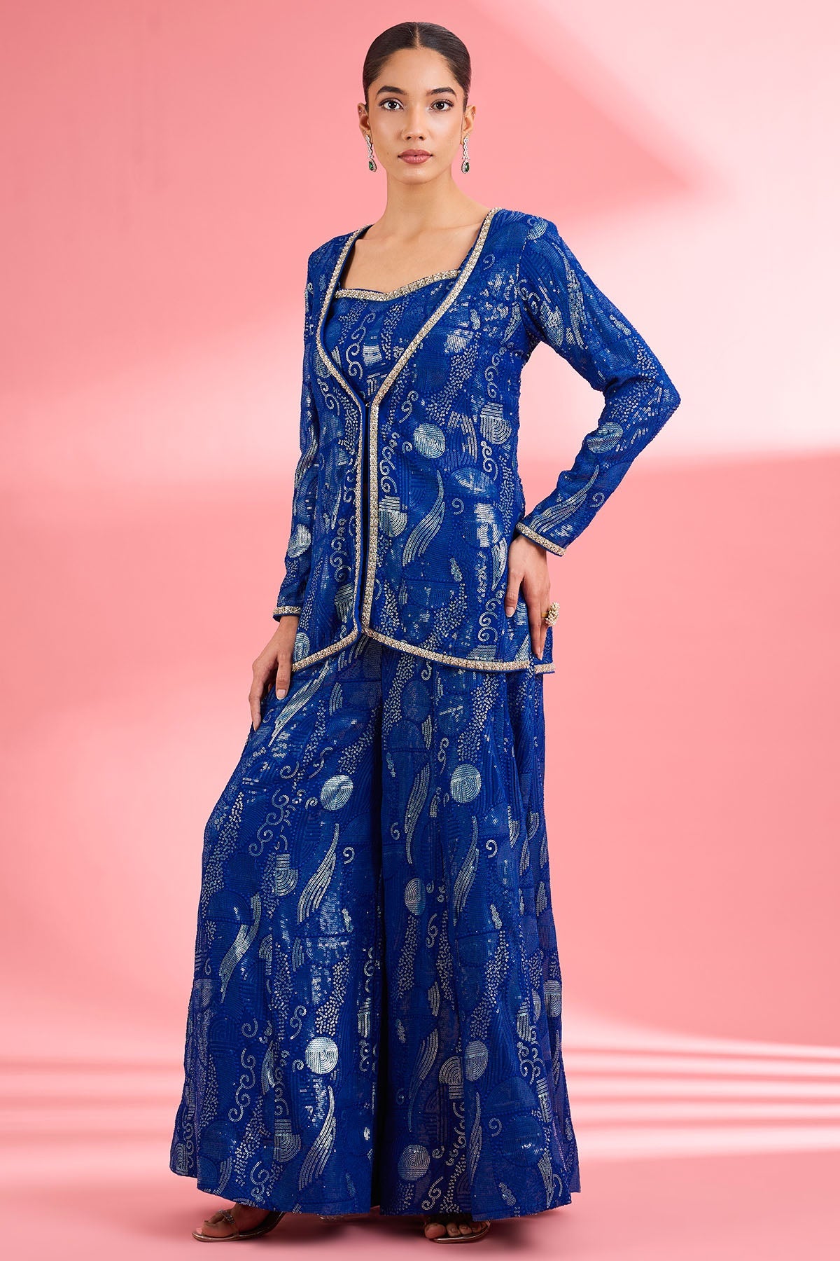 Buy Blue Thread & Sequins Kurta Set for women by Milu Madan online available at scrollnshops