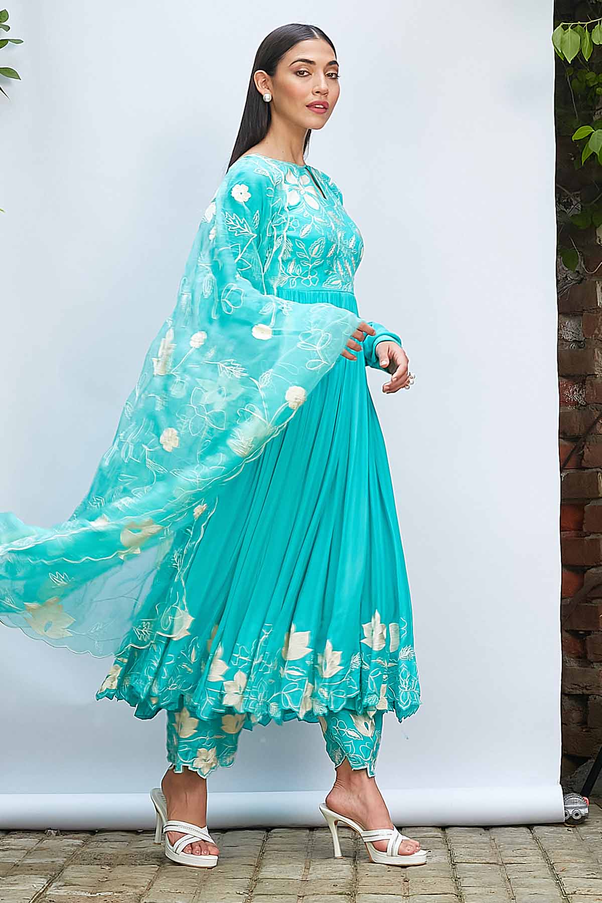 Blue Thread Work Anarkali Set