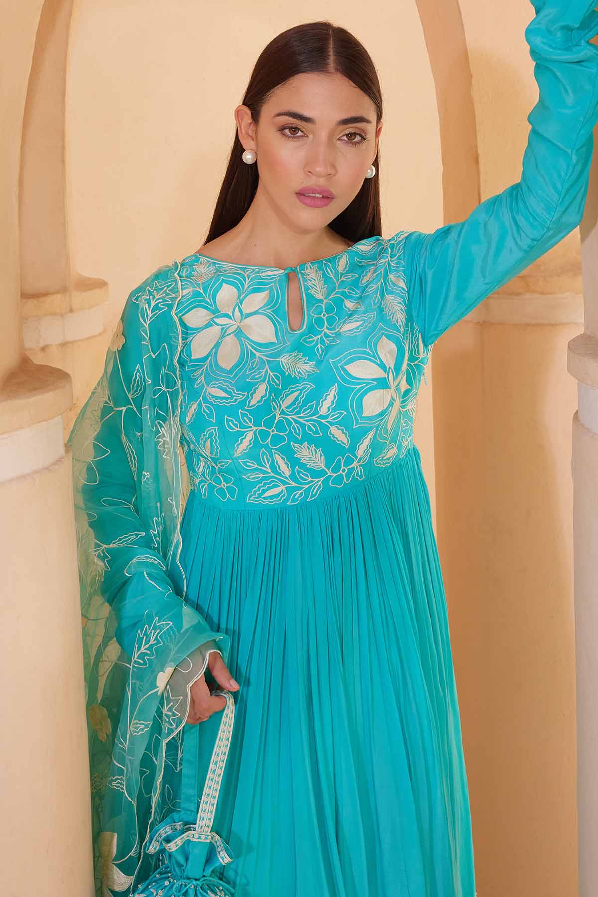 Blue Thread Work Anarkali Set