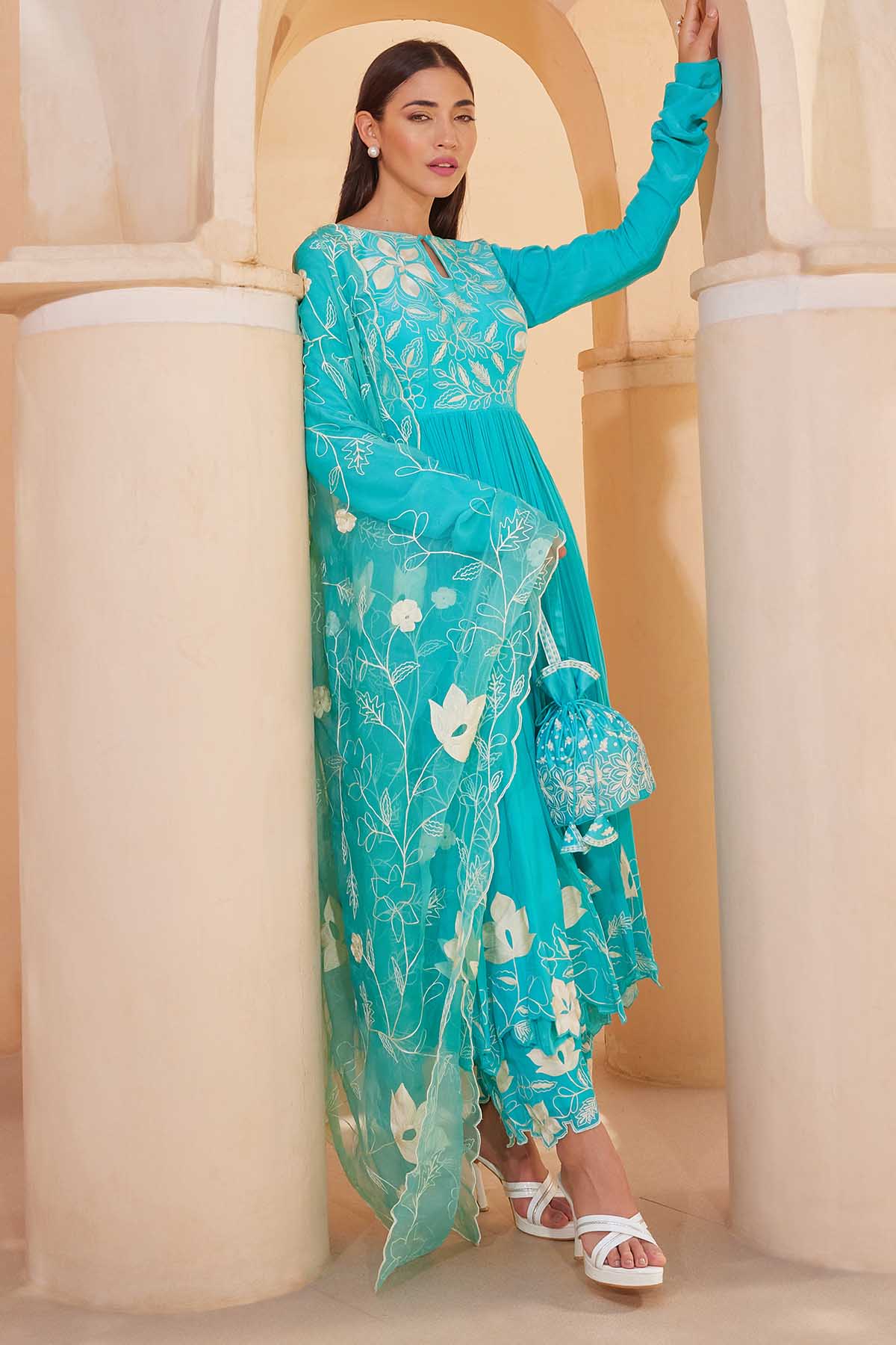 Blue Thread Work Anarkali Set