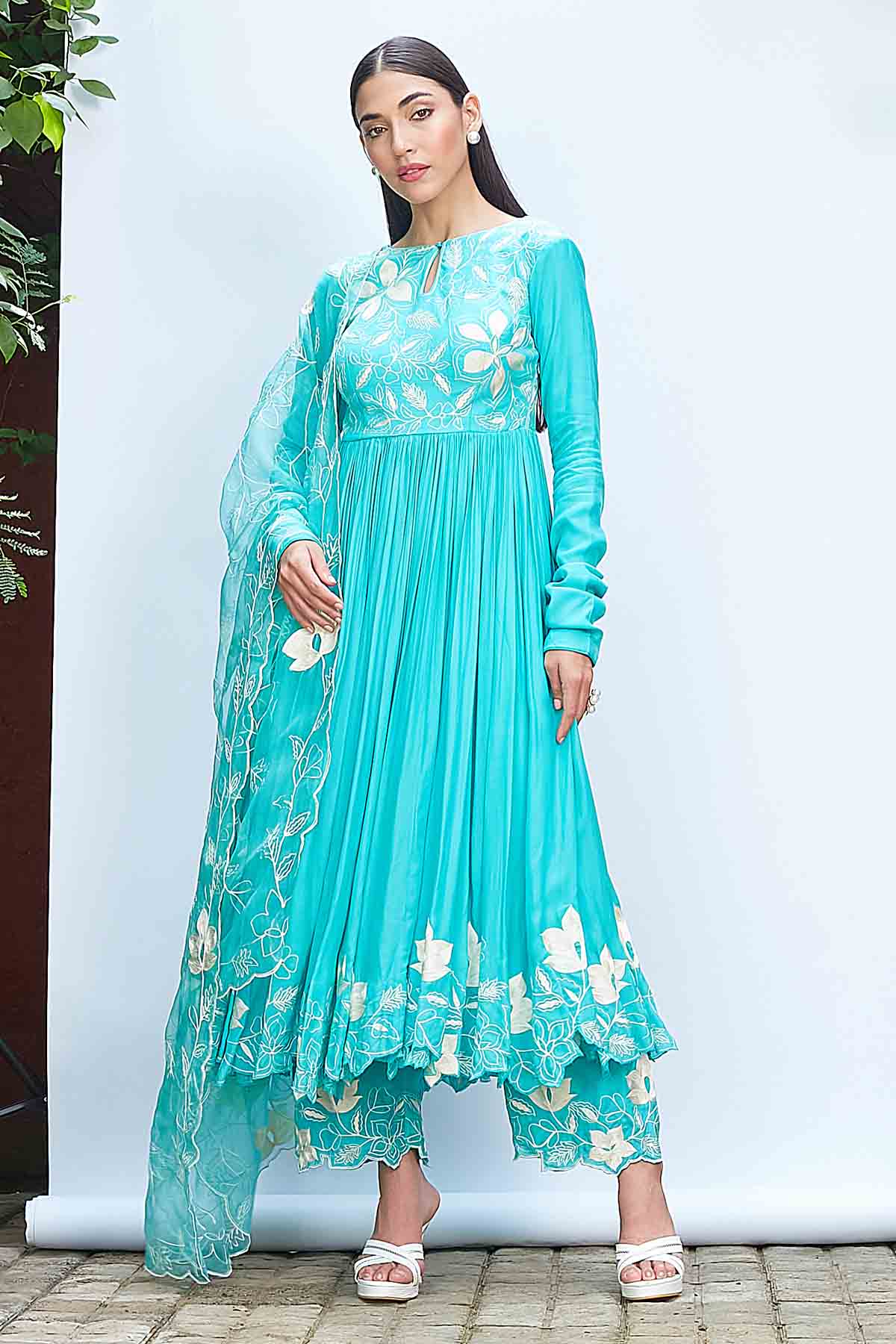 Priyanka Jain Blue Thread Work Anarkali Set for women online at ScrollnShops