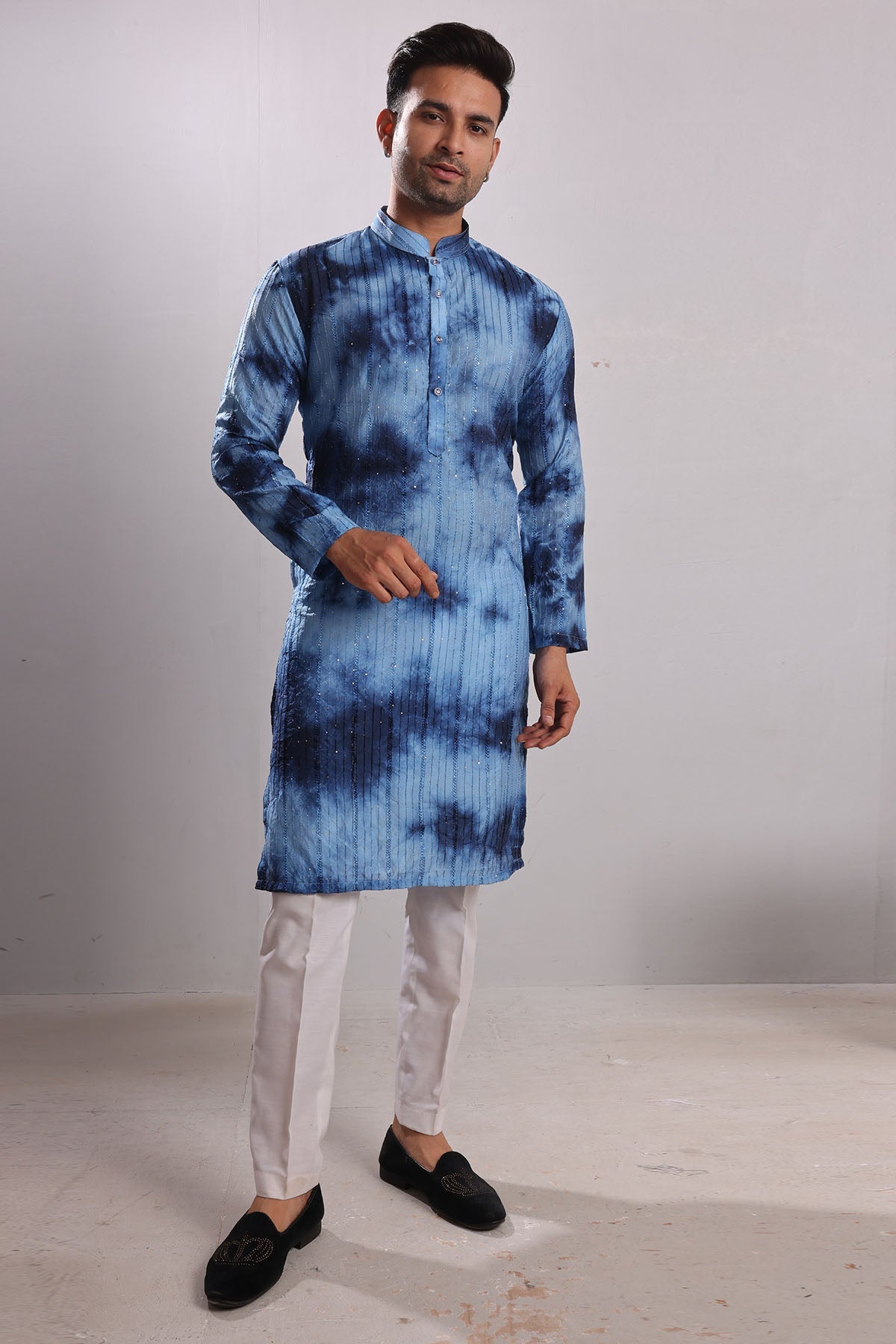 Buy Blue Tie Dye Embroidered Kurta by SNEHA B - Men for men online at ScrollnShops