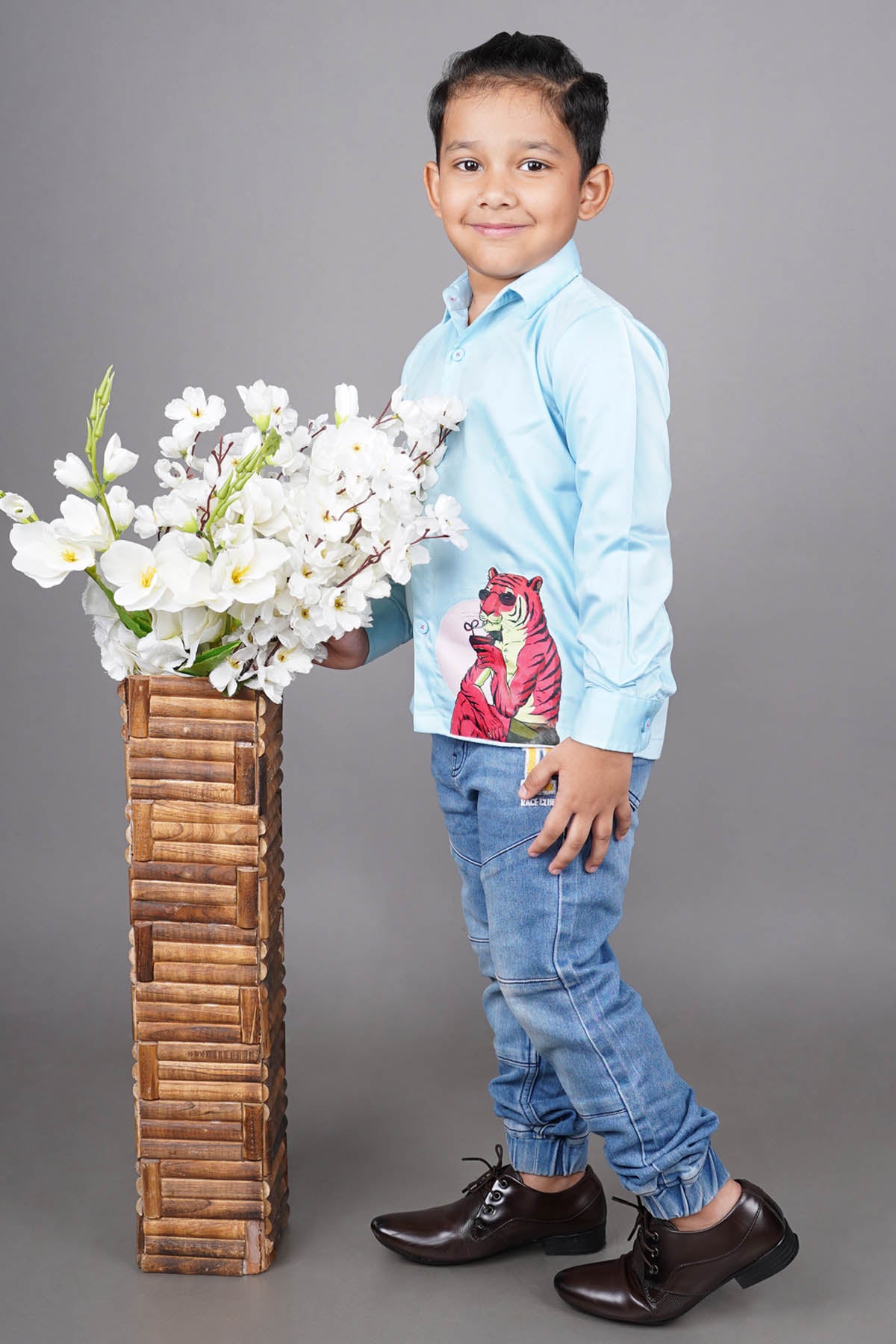 Blue Tiger Applique Work Shirt