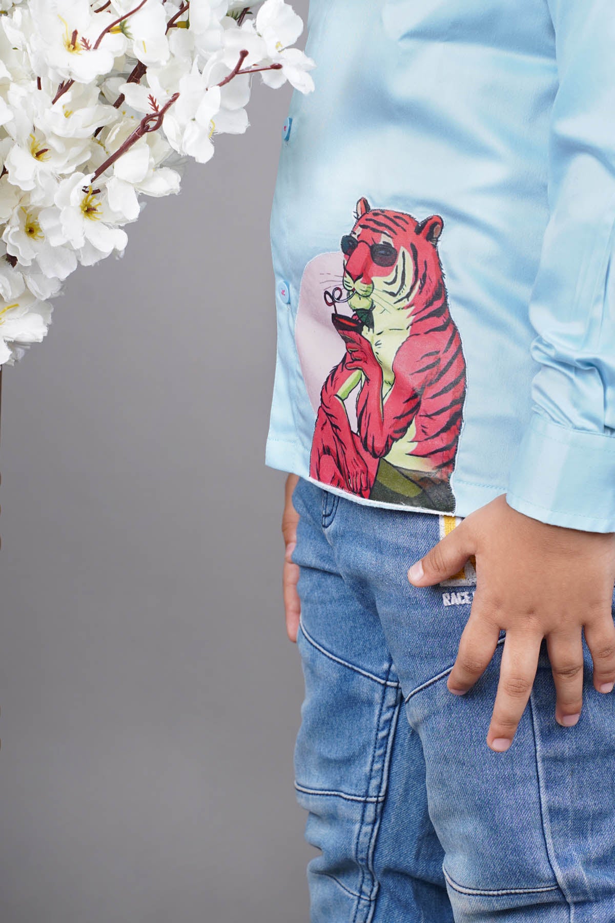 Blue Tiger Applique Work Shirt