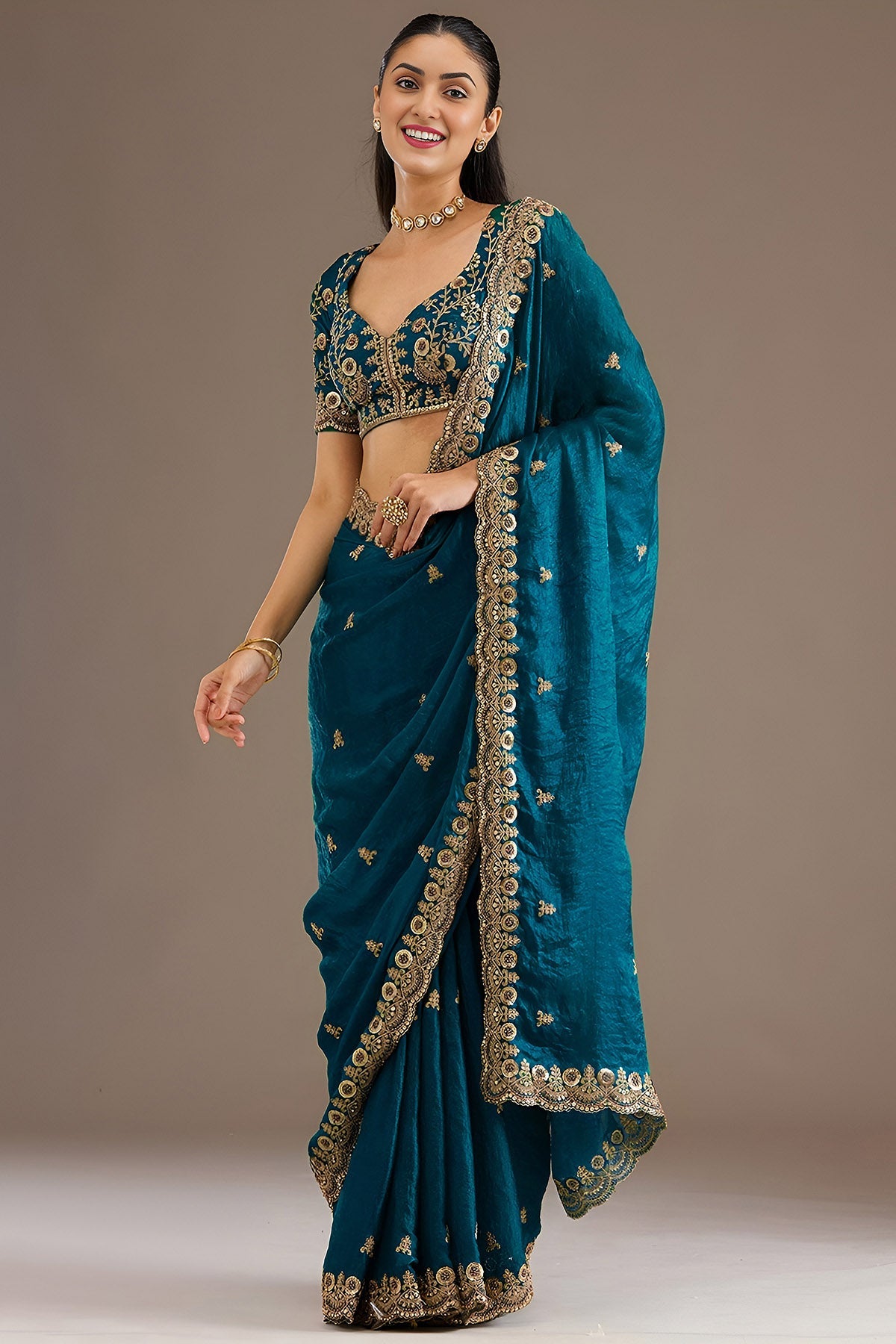 Buy Blue Tissue Dori & Zari Saree for women by Aastha Fashion online available at scrollnshops
