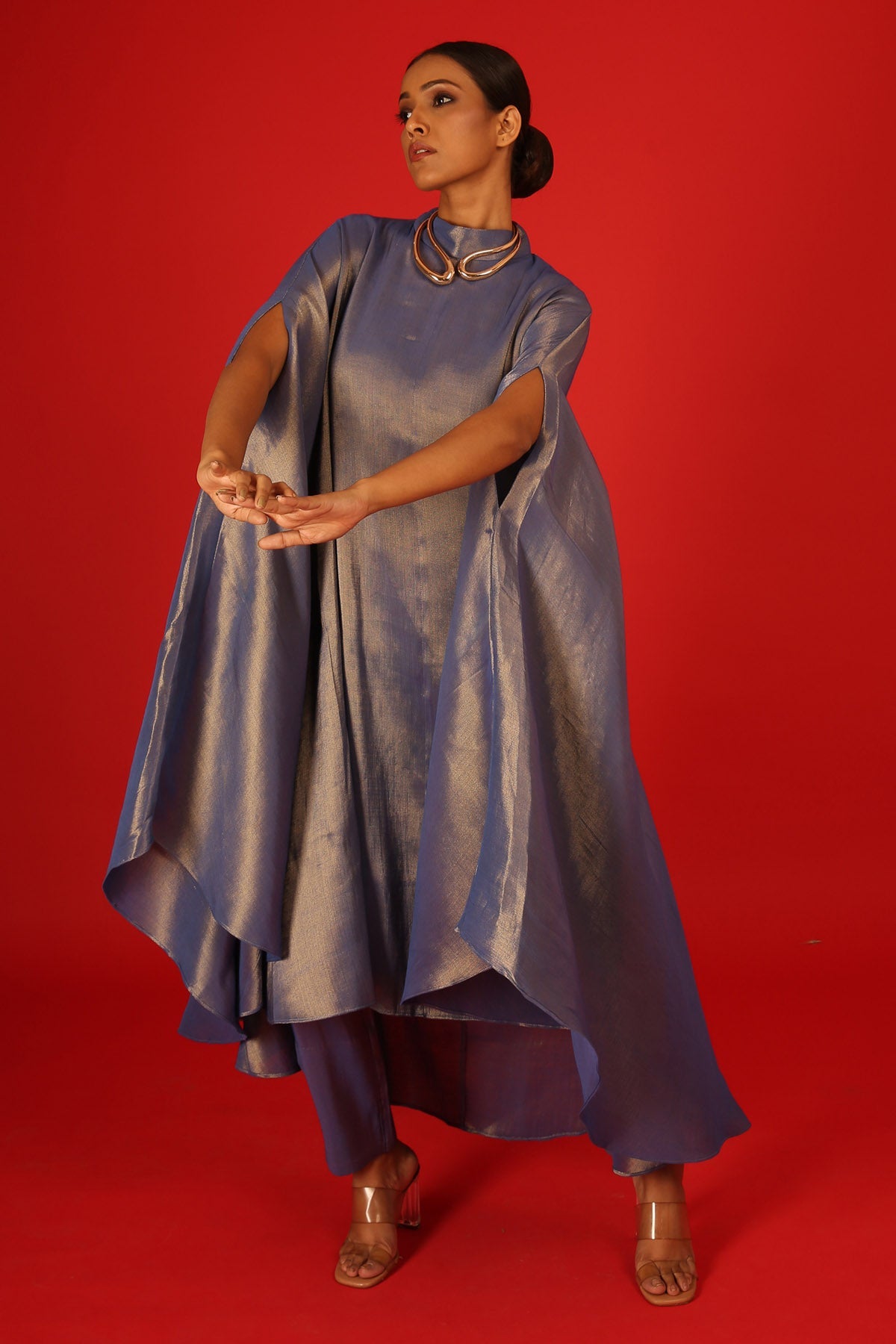 Blue Tissue Kaftan Style Kurta