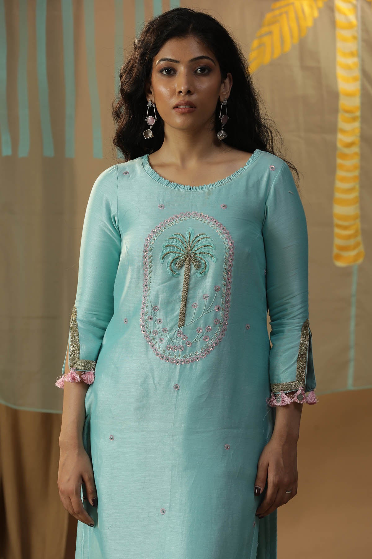 Blue Tree Embroidered Kurta Set