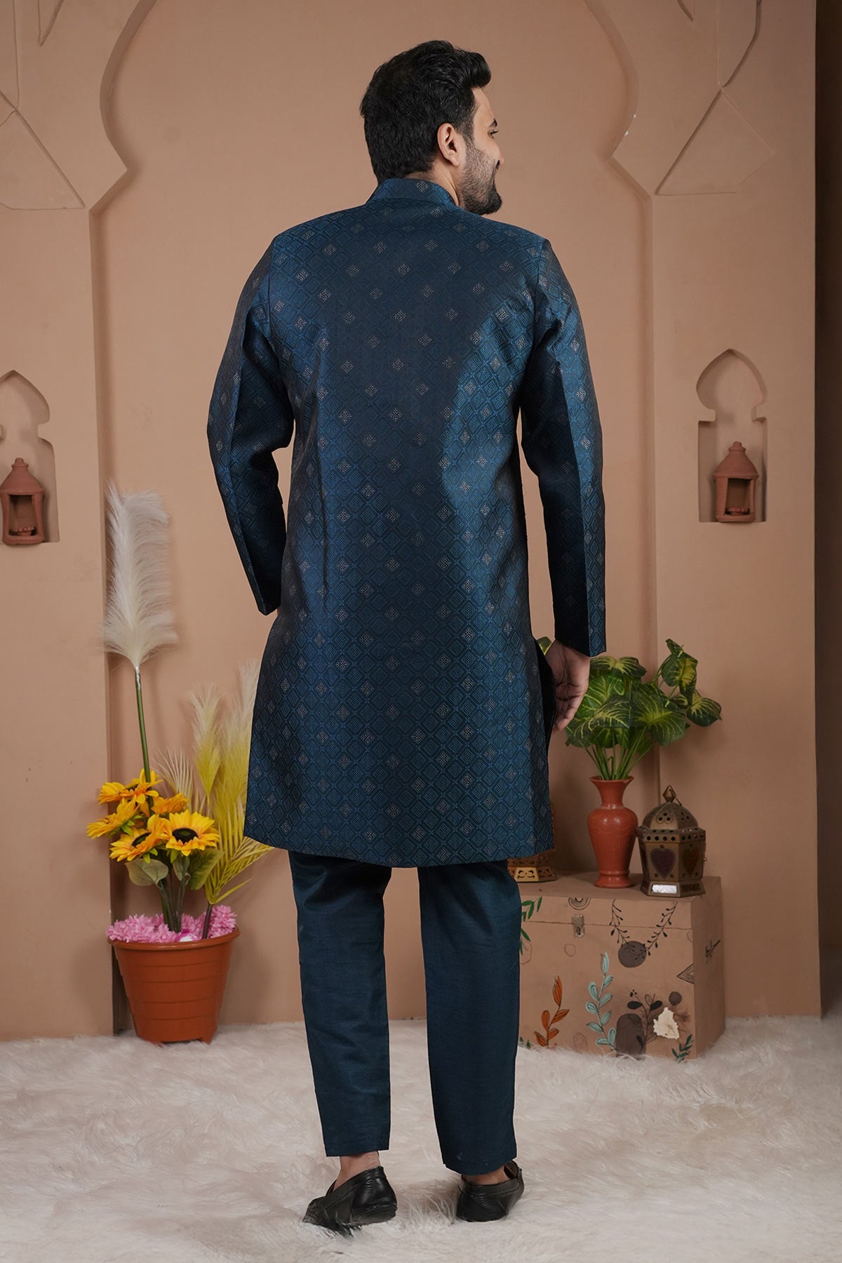 Blue Two Tone Silk Sherwani Set