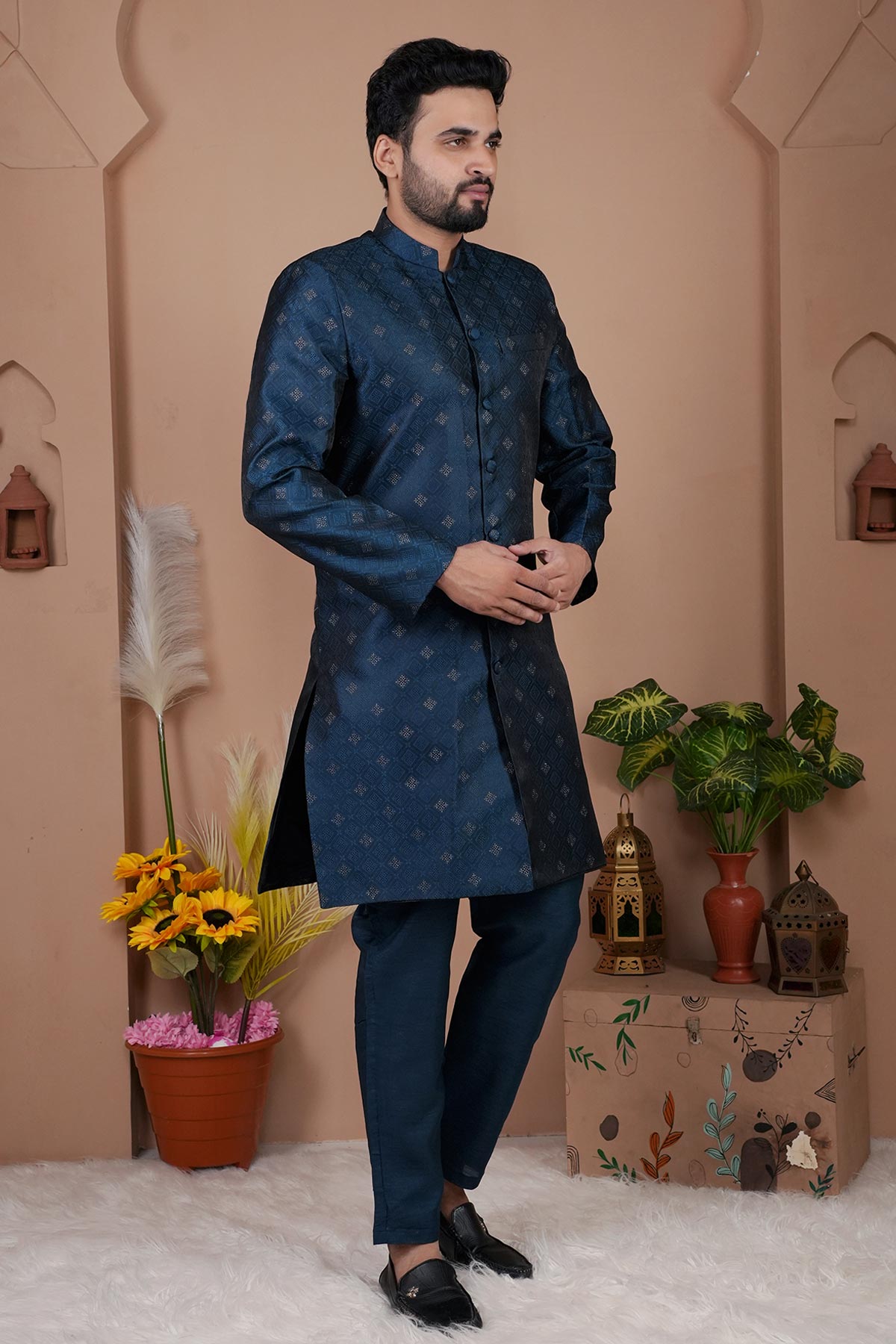Buy Blue Two Tone Silk Sherwani Set for men by Aastha Fashion online available at scrollnshops