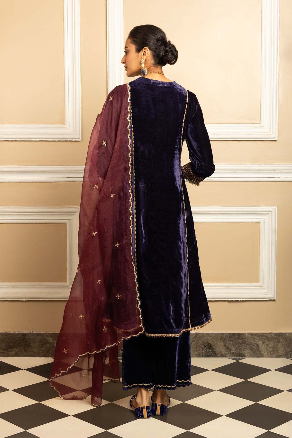 Blue V-Neck A-Line Kurta Set