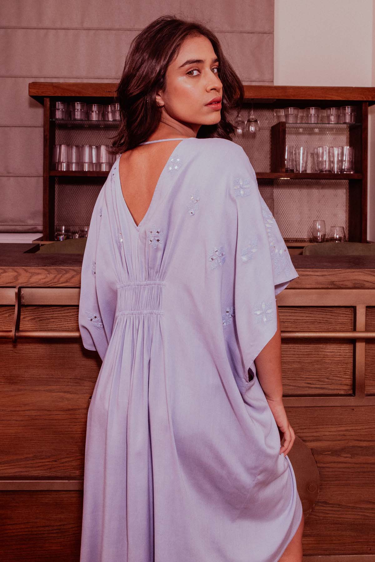 Blue V-Neck High-Low Kaftan