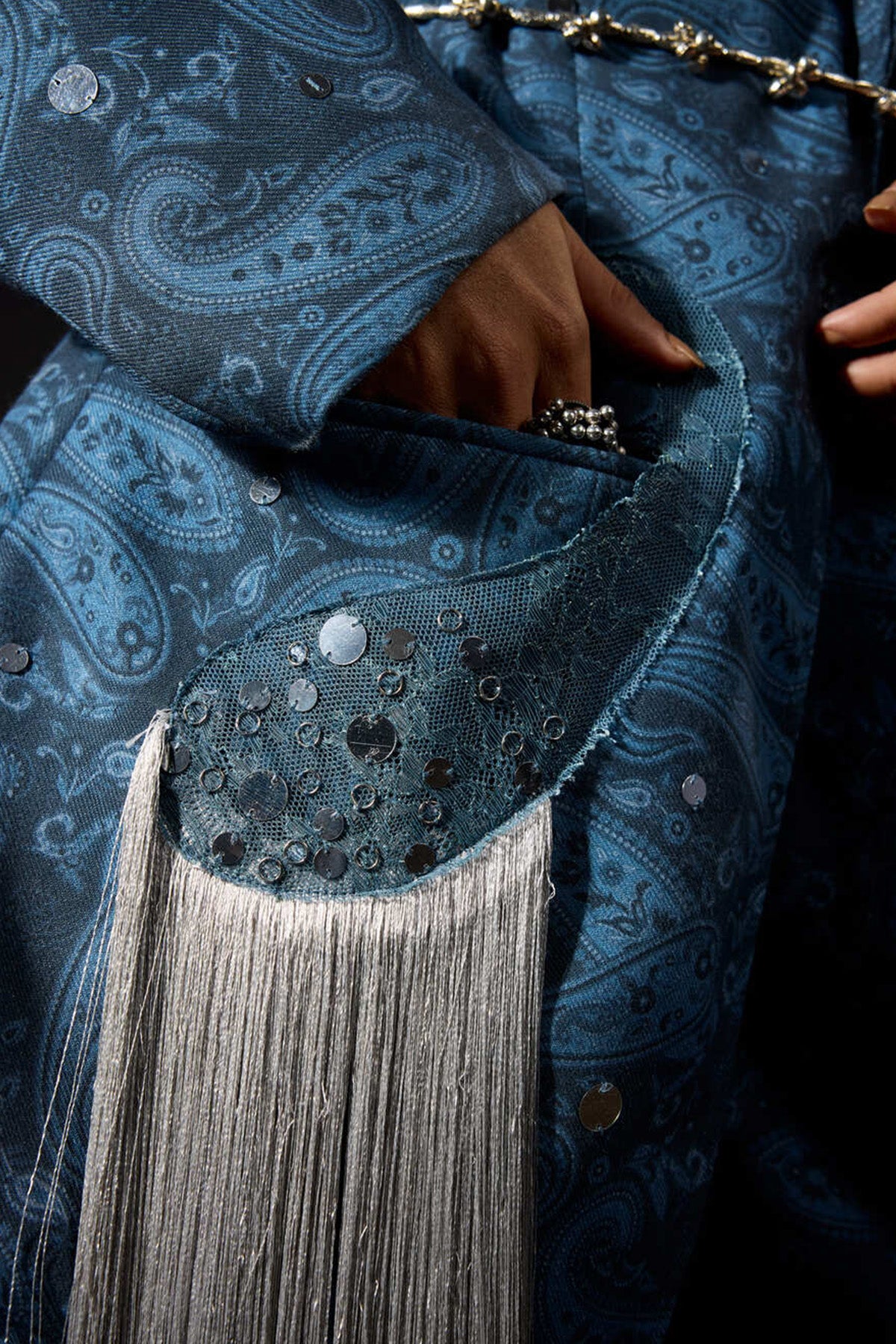Blue Velvet Embellished Dress