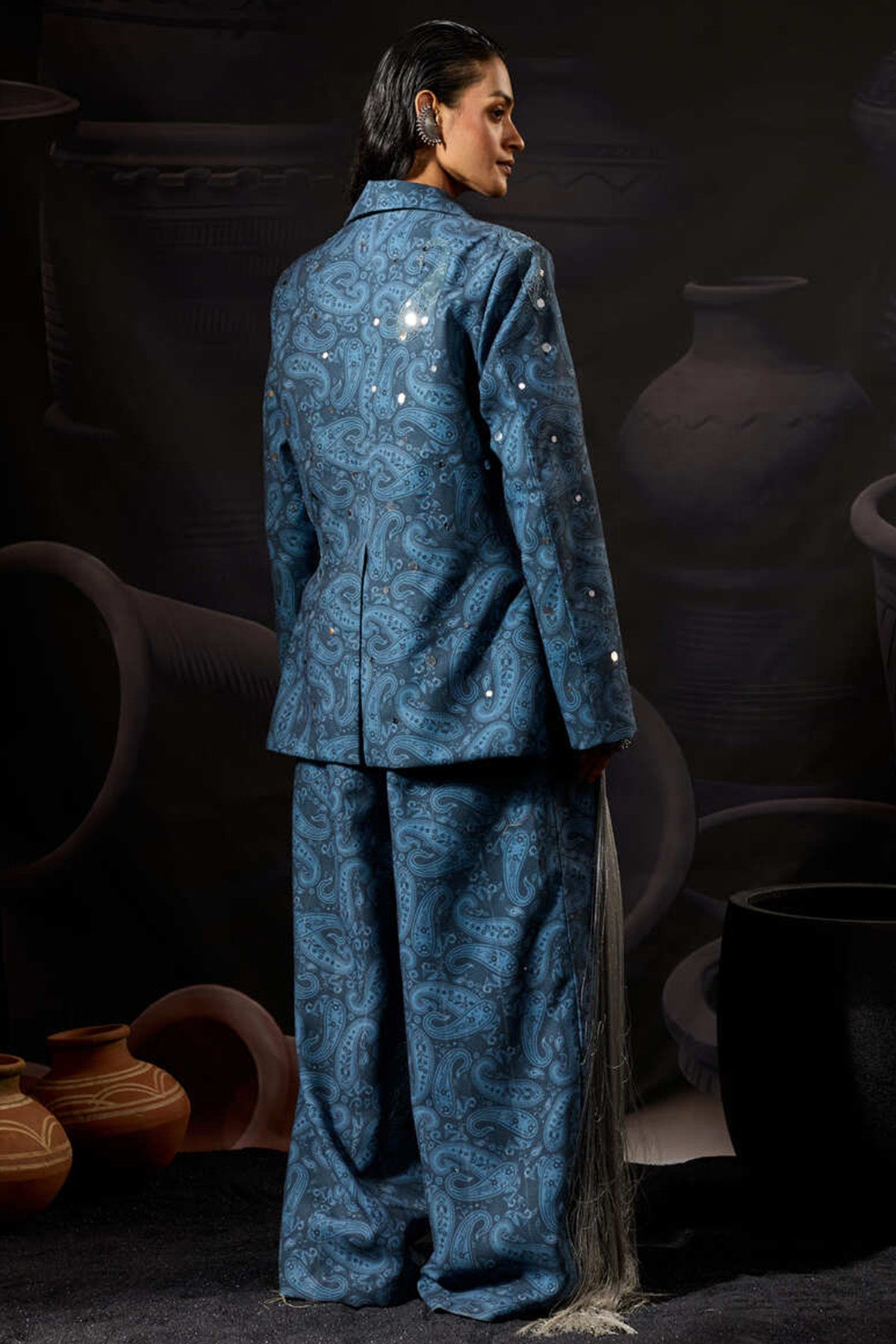 Blue Velvet Embellished Dress