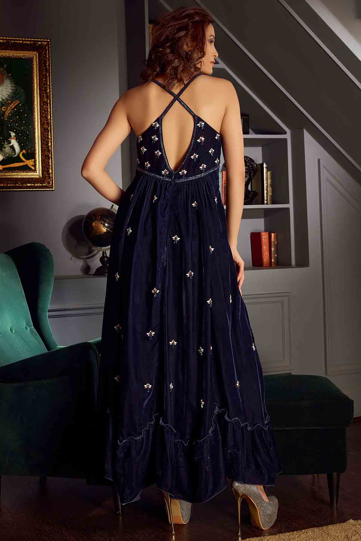 Blue Velvet Maxi Dress & Jacket