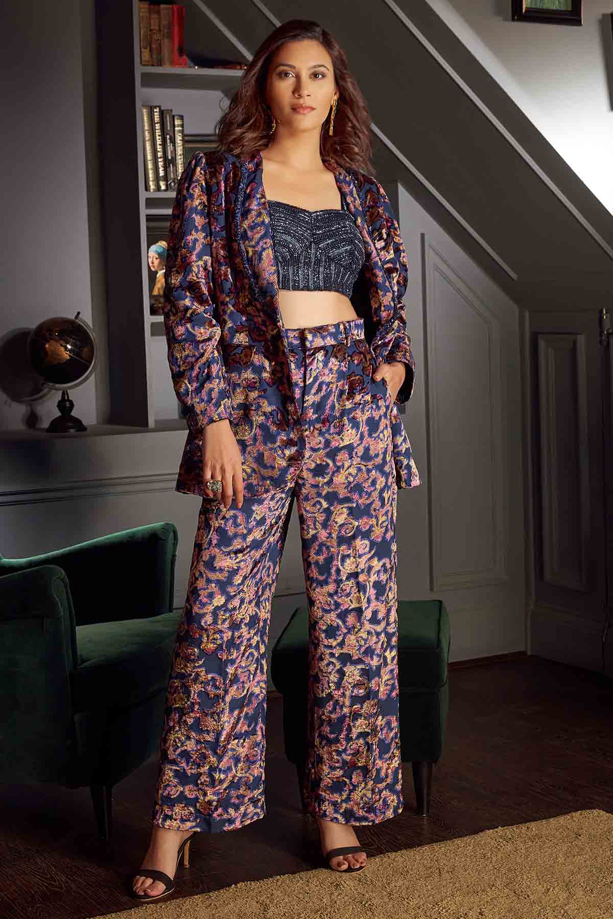 Blue Velvet Printed Co-ord Set