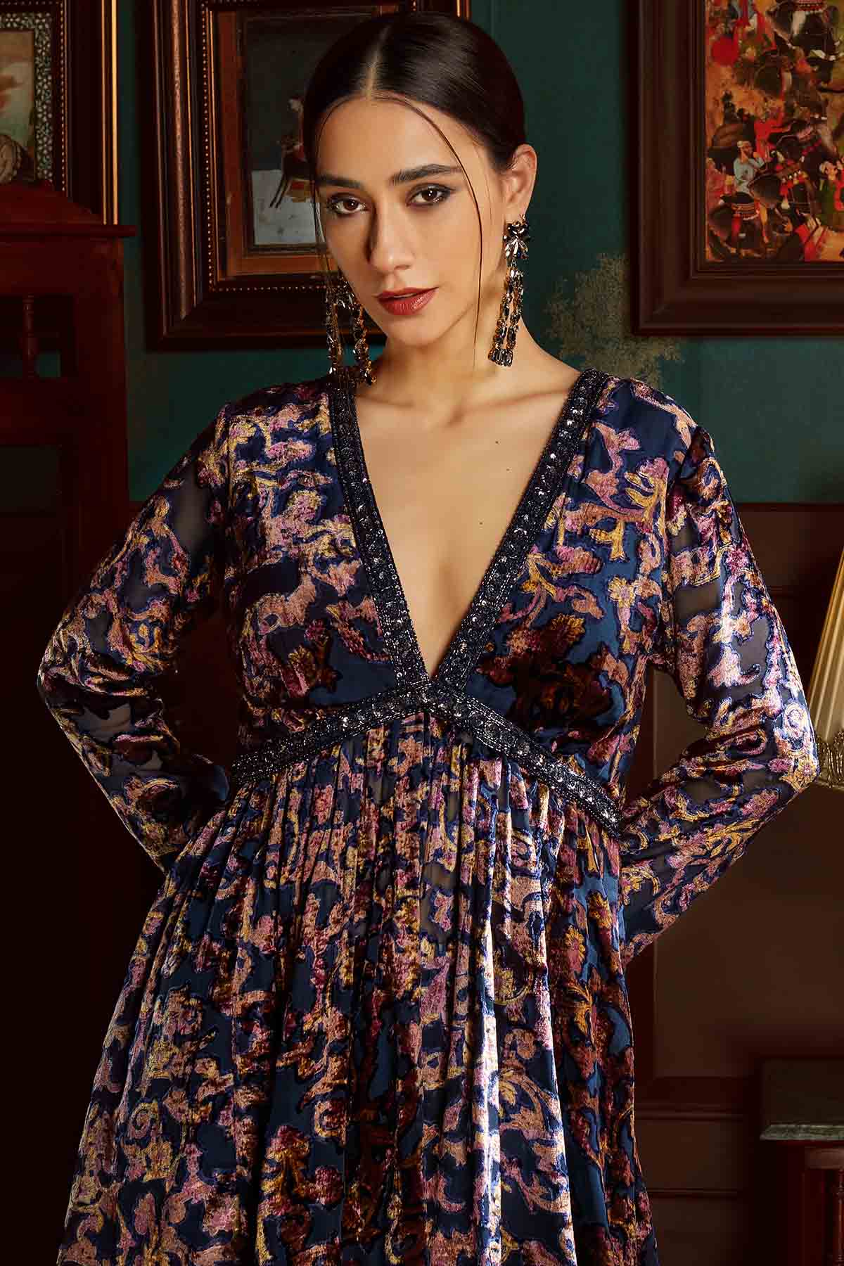 Blue Velvet Printed Sharara Set