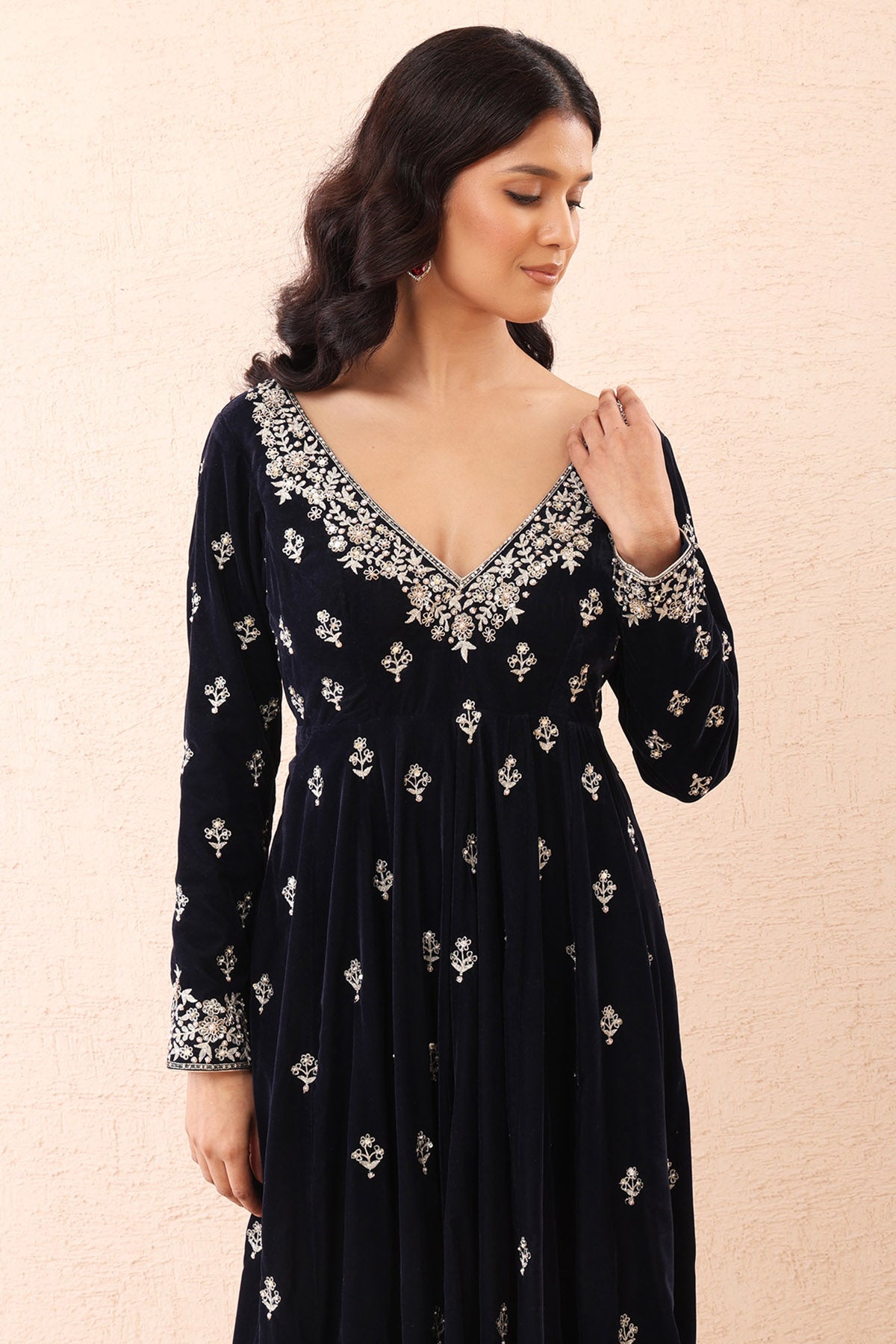 Blue Velvet Zari Anarkali Set