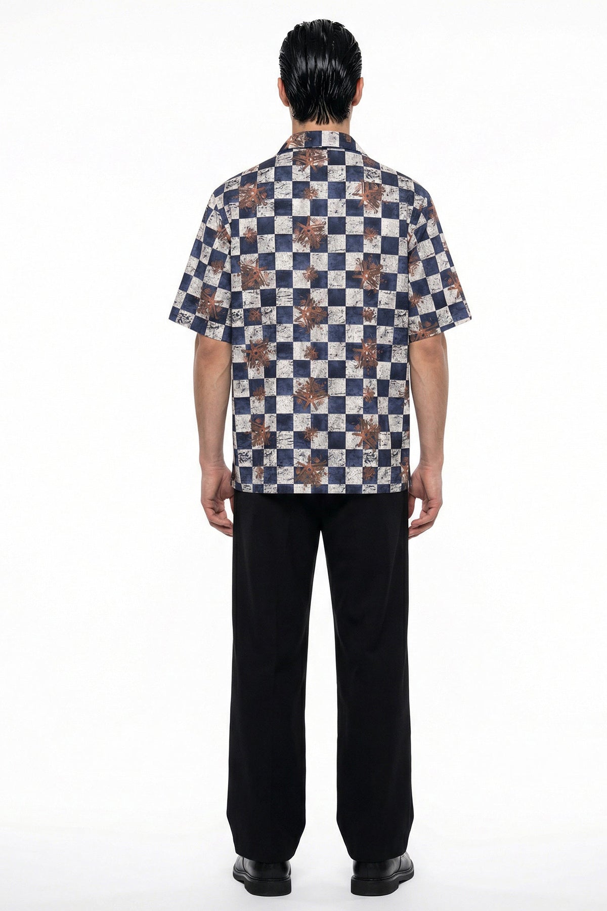 Blue Viscose Blend Collar Shirt