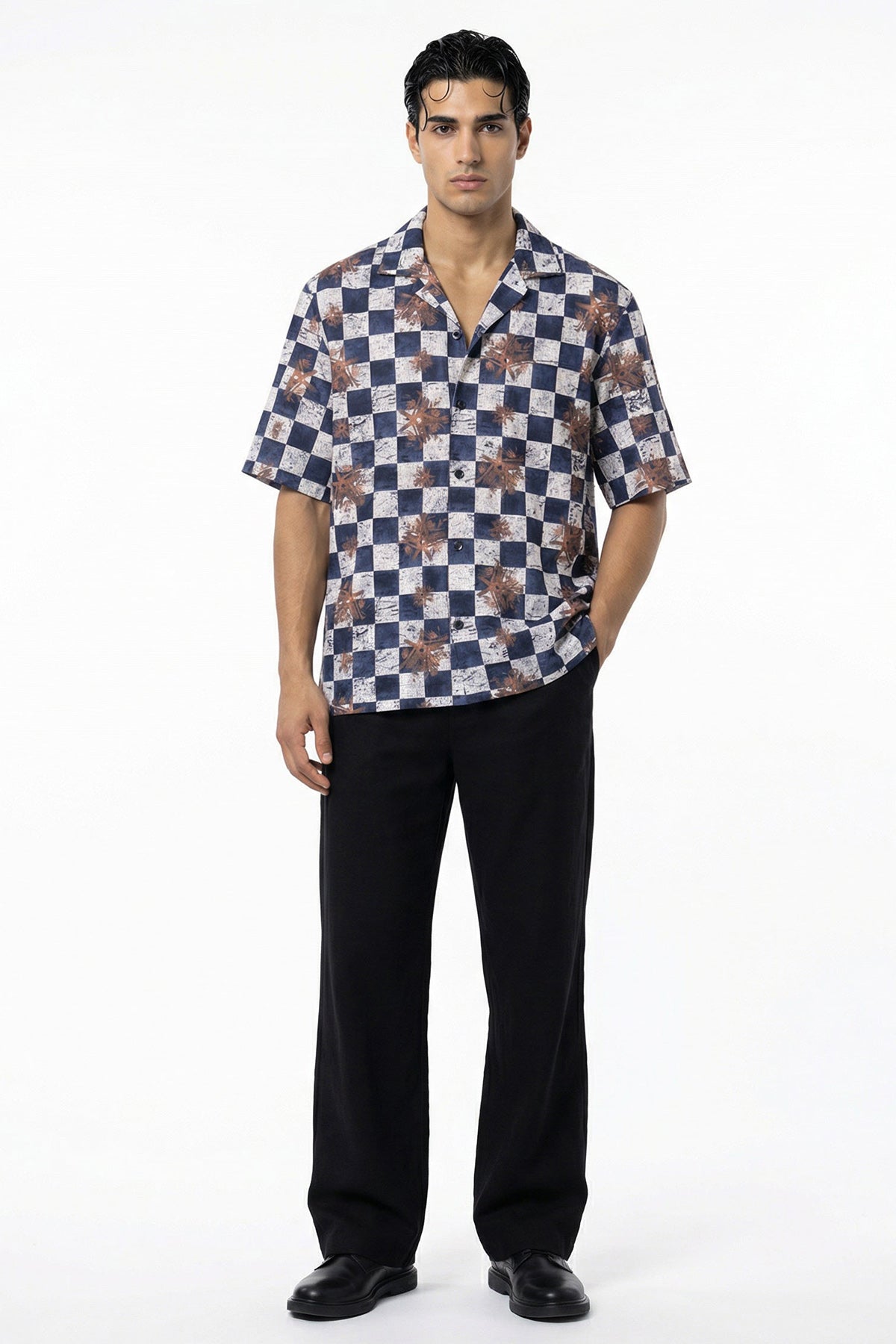 Buy Blue Viscose Blend Collar Shirt for men by Tezhhomayaa online available at scrollnshops