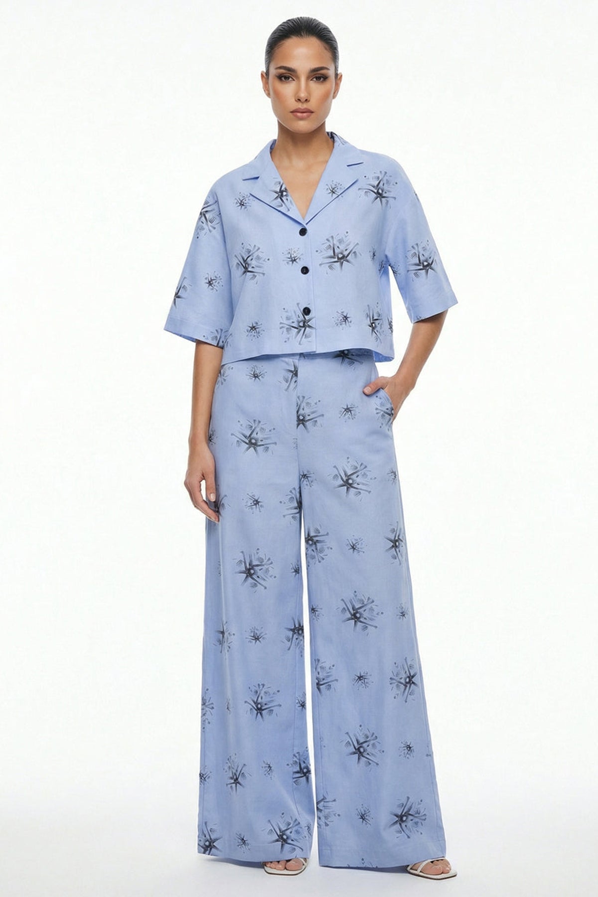 Buy Blue Viscose Blend Crop Shirt for women by Tezhhomayaa online available at scrollnshops