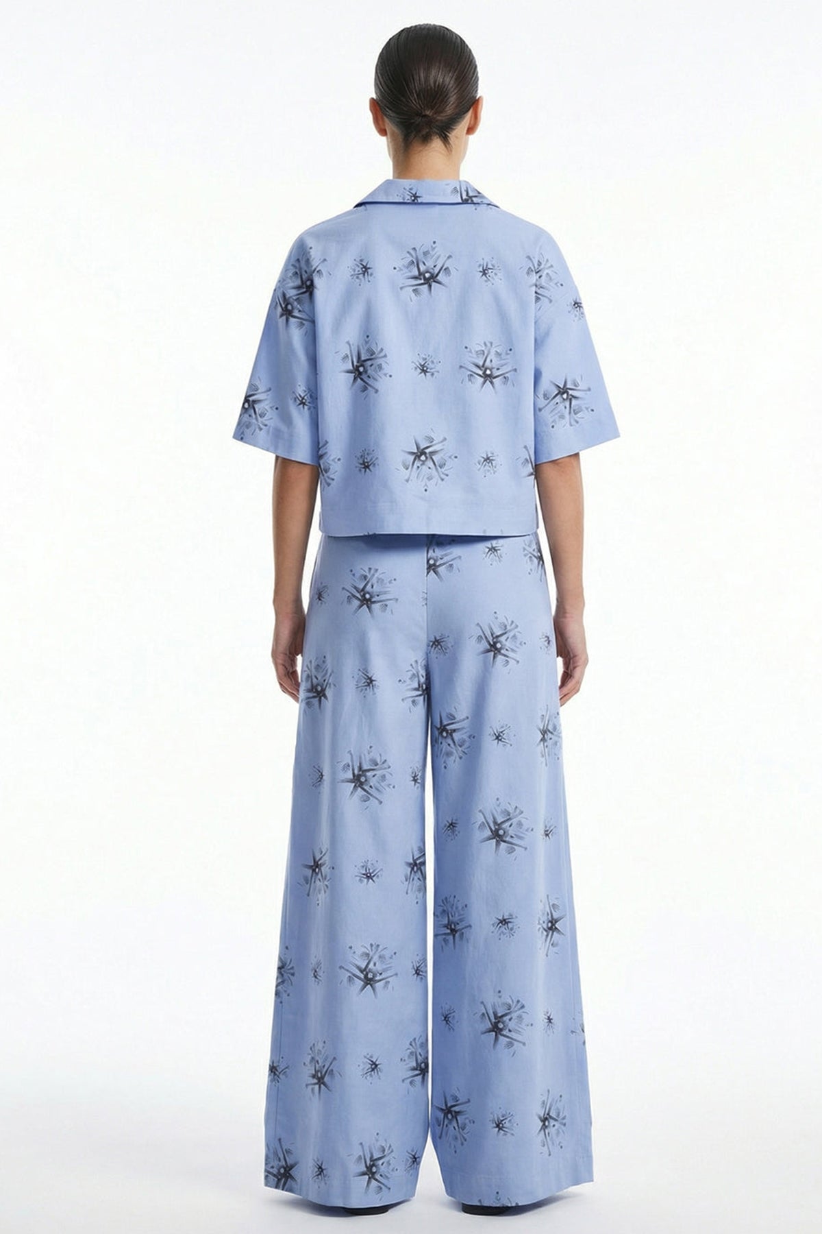 Blue Viscose Blend Crop Shirt