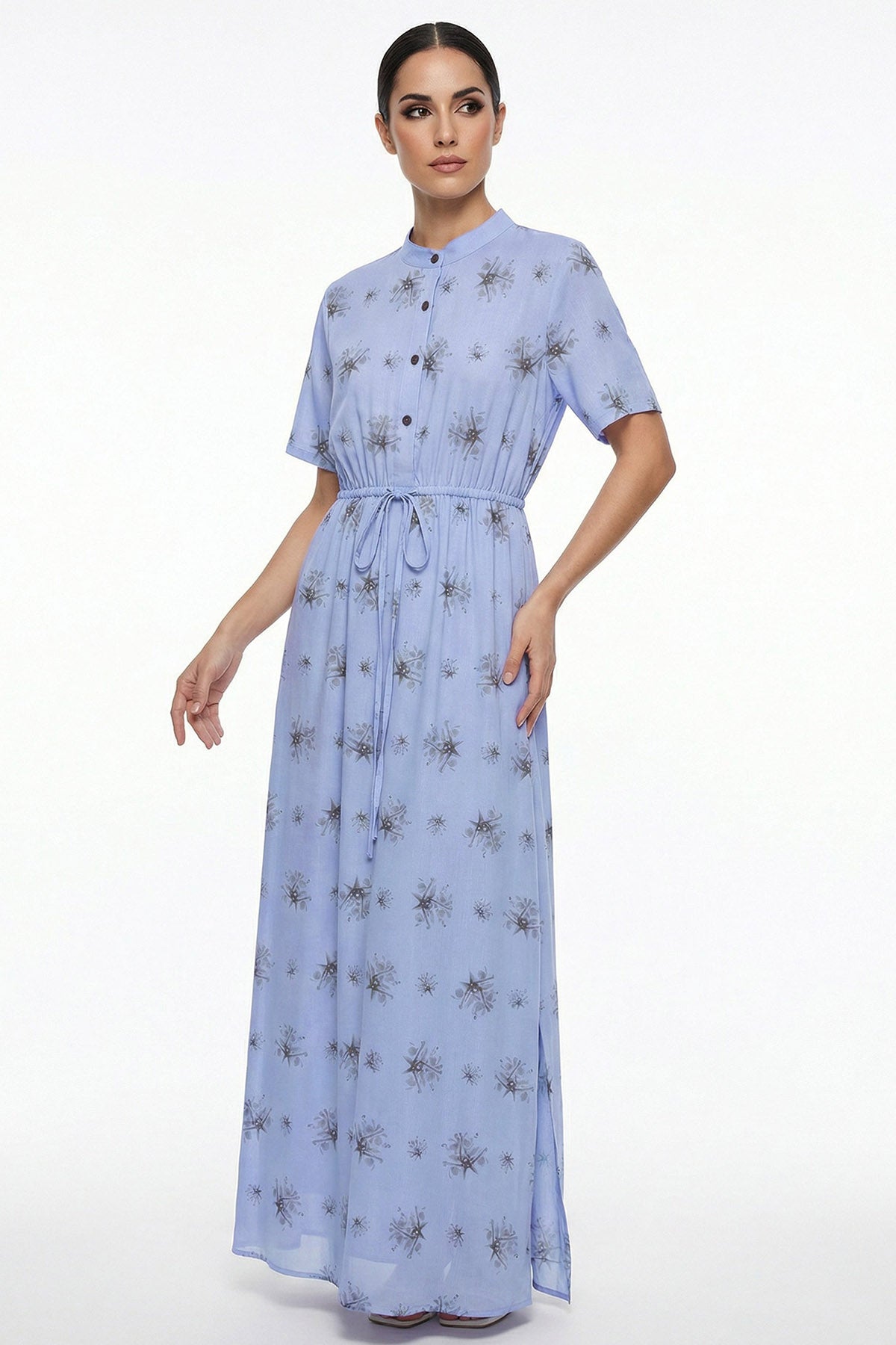 Blue Viscose Blend Maxi Dress