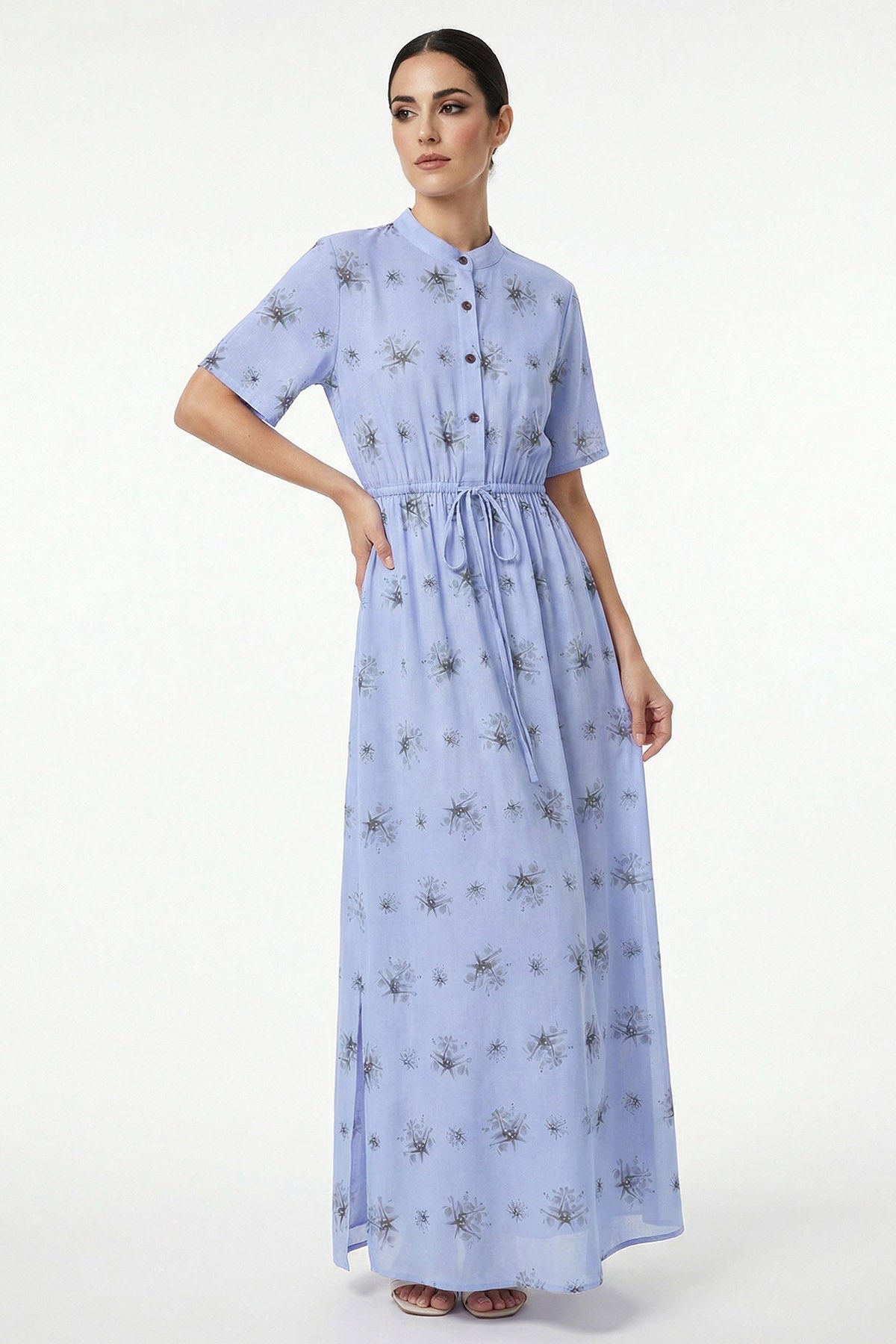 Blue Viscose Blend Maxi Dress