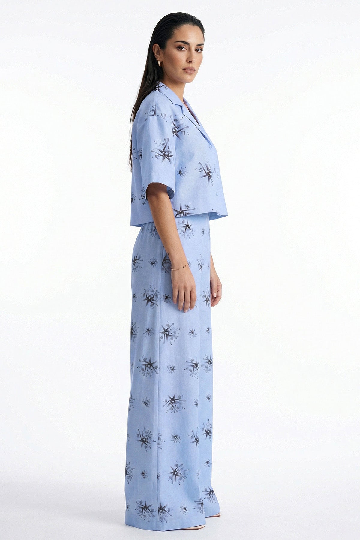 Blue Viscose Blend Wide Pant