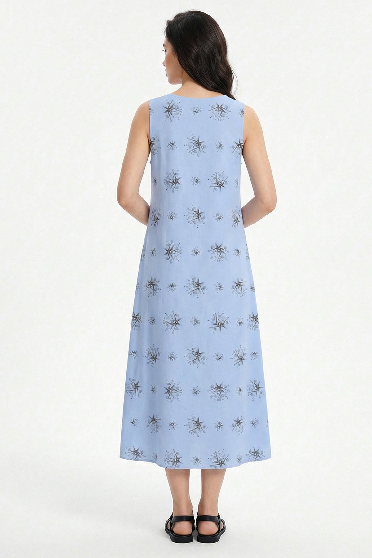 Blue Viscose Fluid Midi Dress