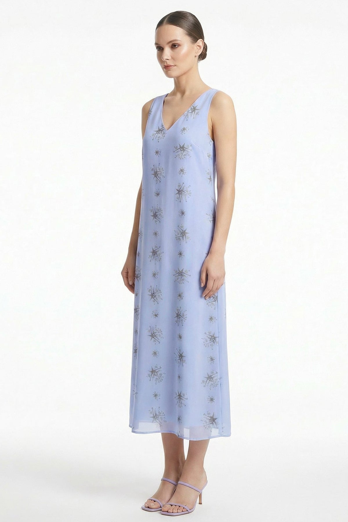 Blue Viscose Fluid Midi Dress