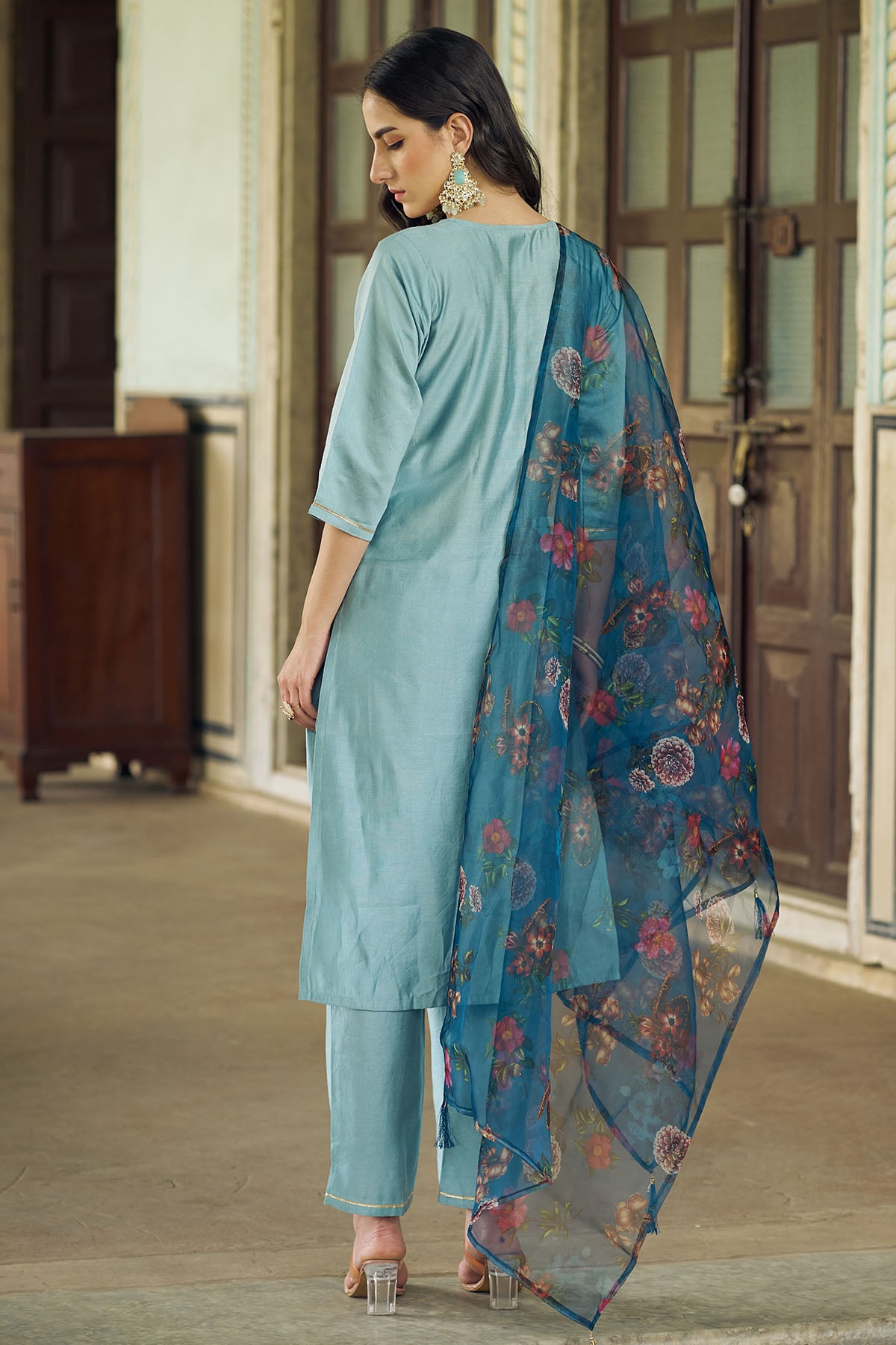 Blue Viscose Rayon Kurta Set