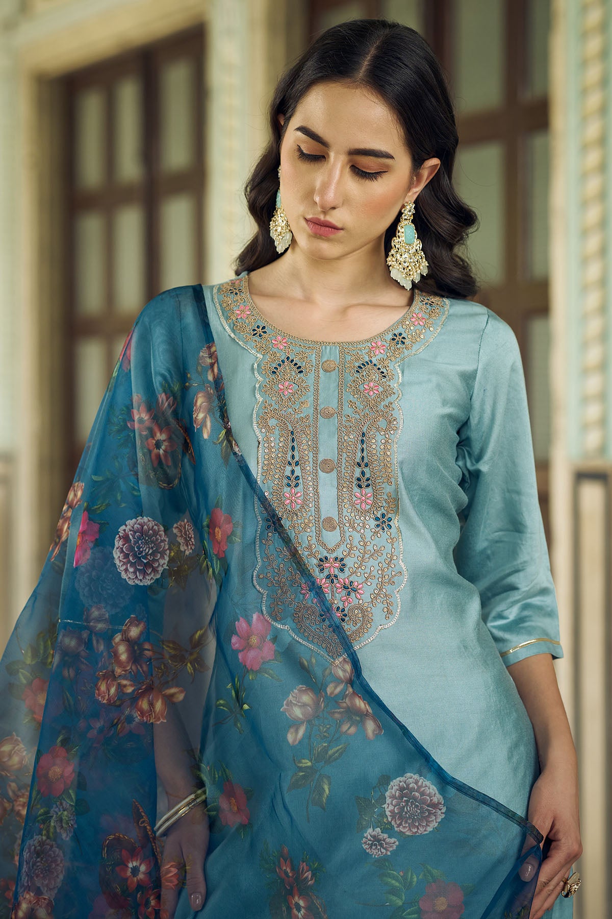 Blue Viscose Rayon Kurta Set