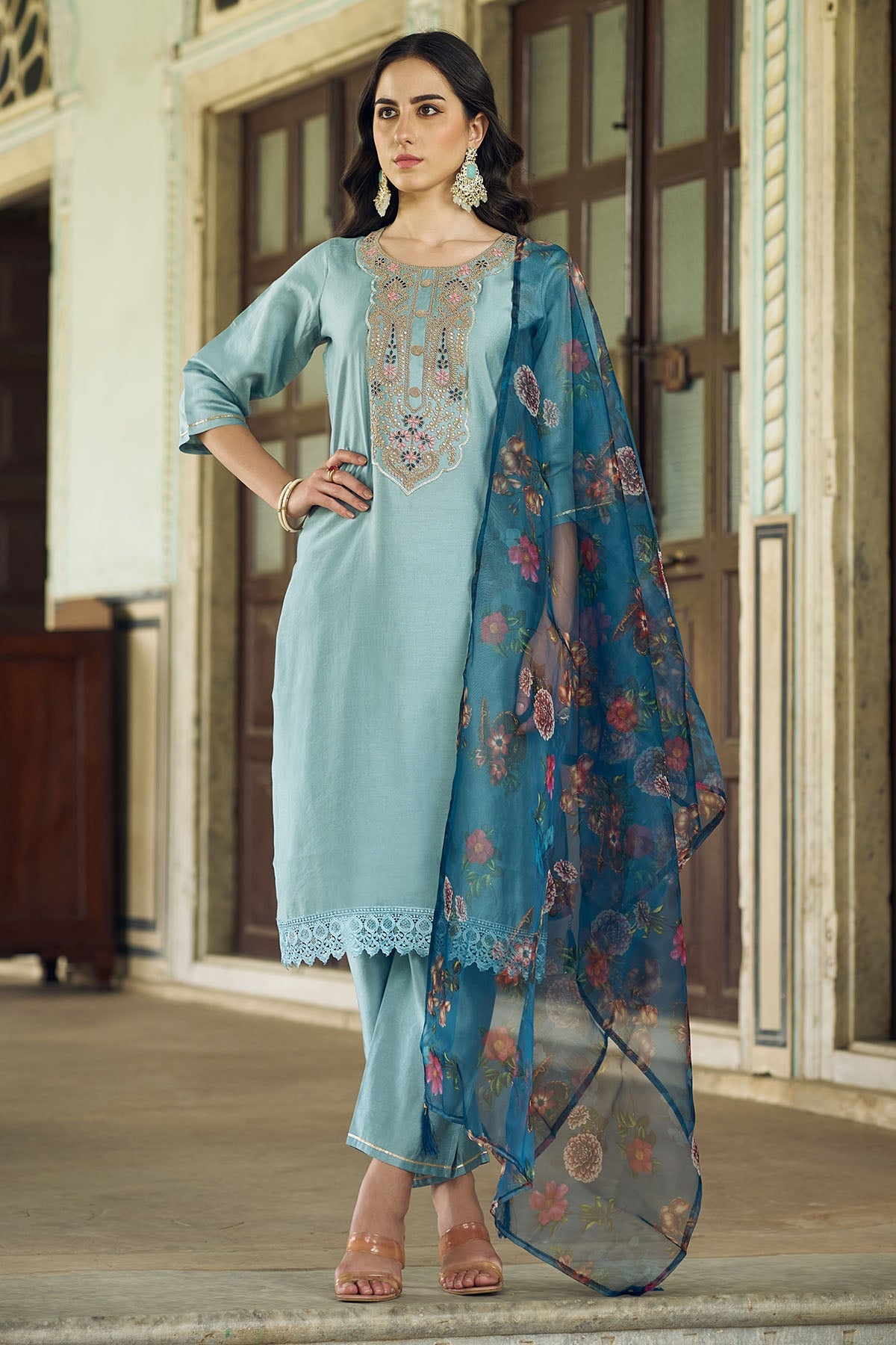 Buy Blue Viscose Rayon Kurta Set for women by Aastha Fashion online available at scrollnshops