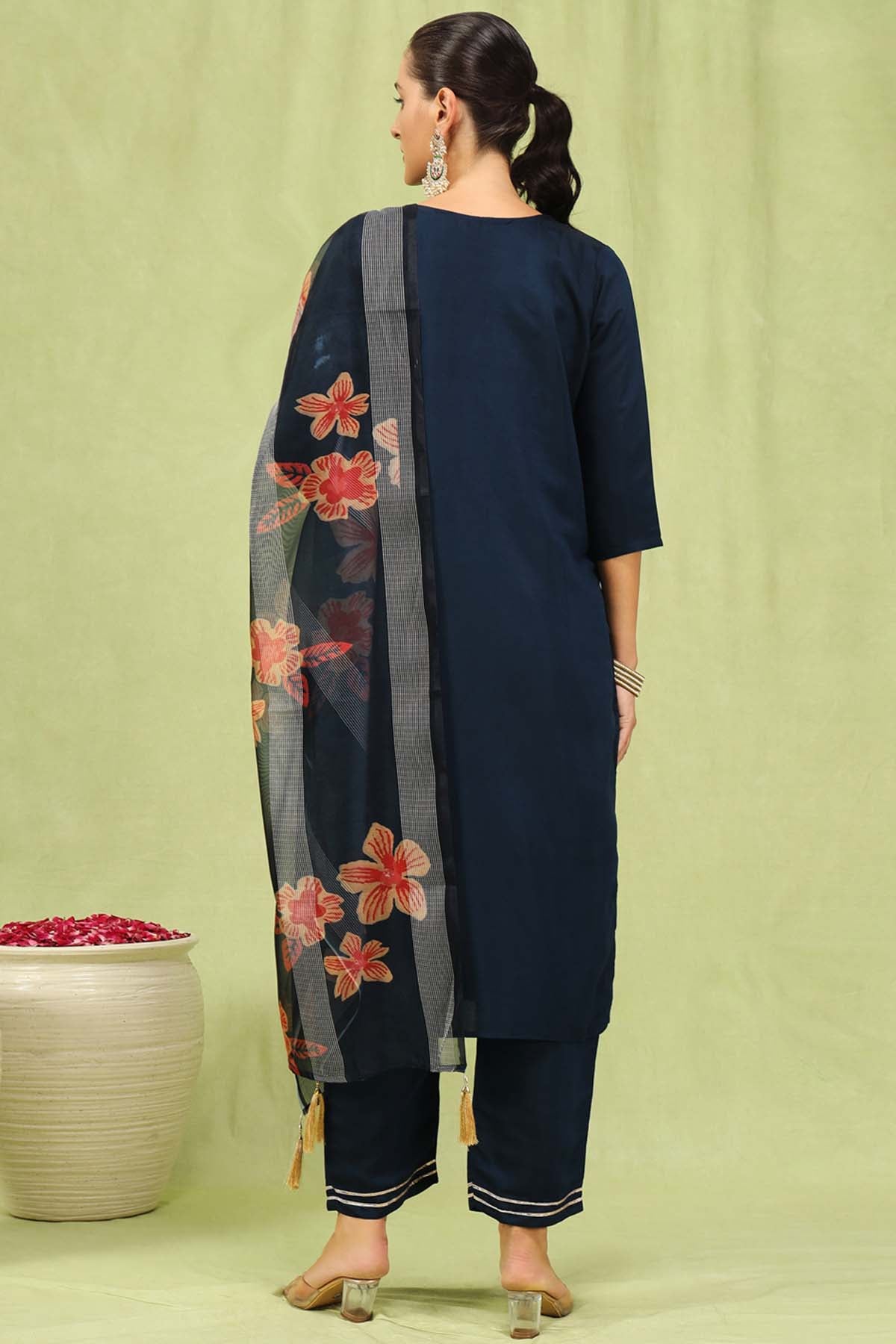 Blue Viscose Roman Kurta Set