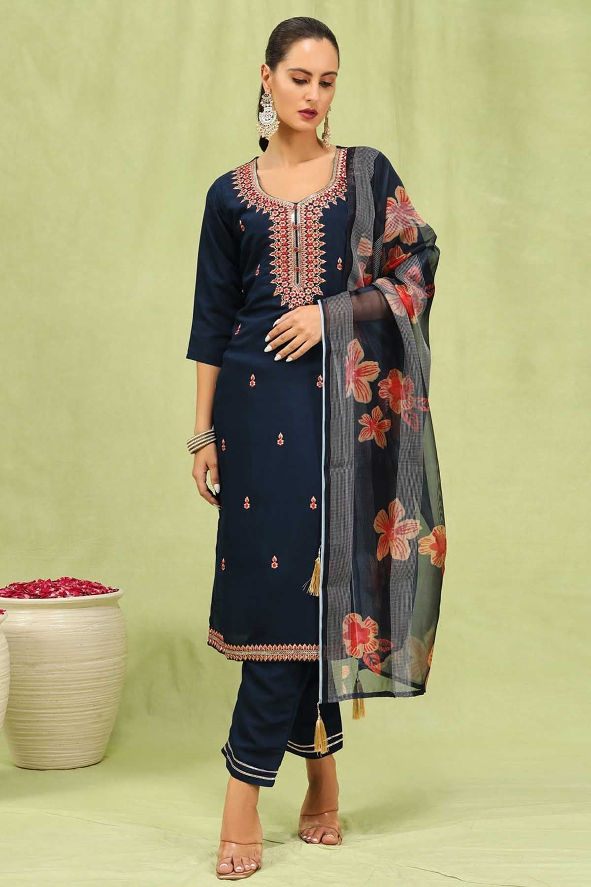 Buy Blue Viscose Roman Kurta Set for women by Aastha Fashion online available at scrollnshops
