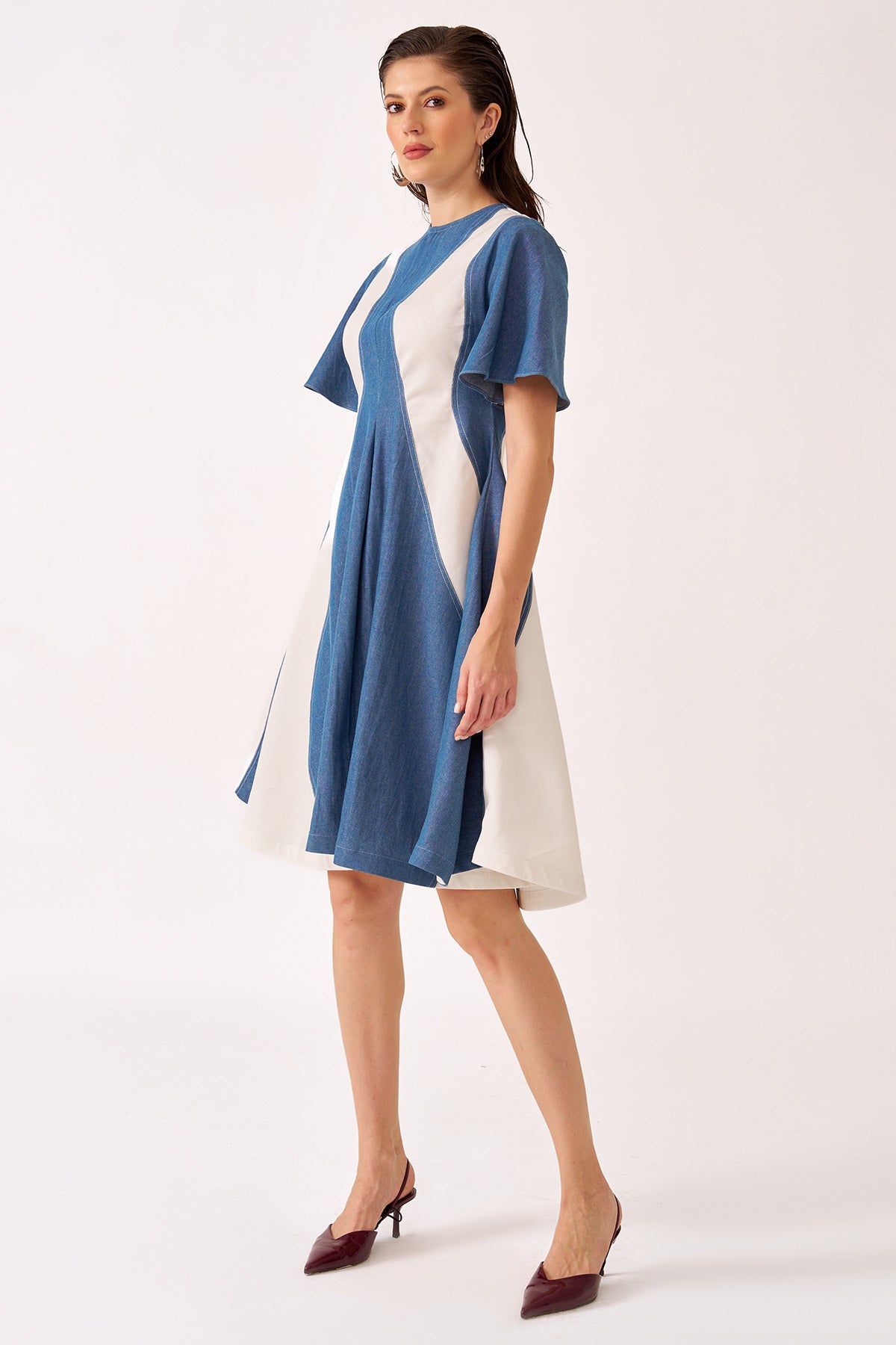 Blue & White Color Block Dress