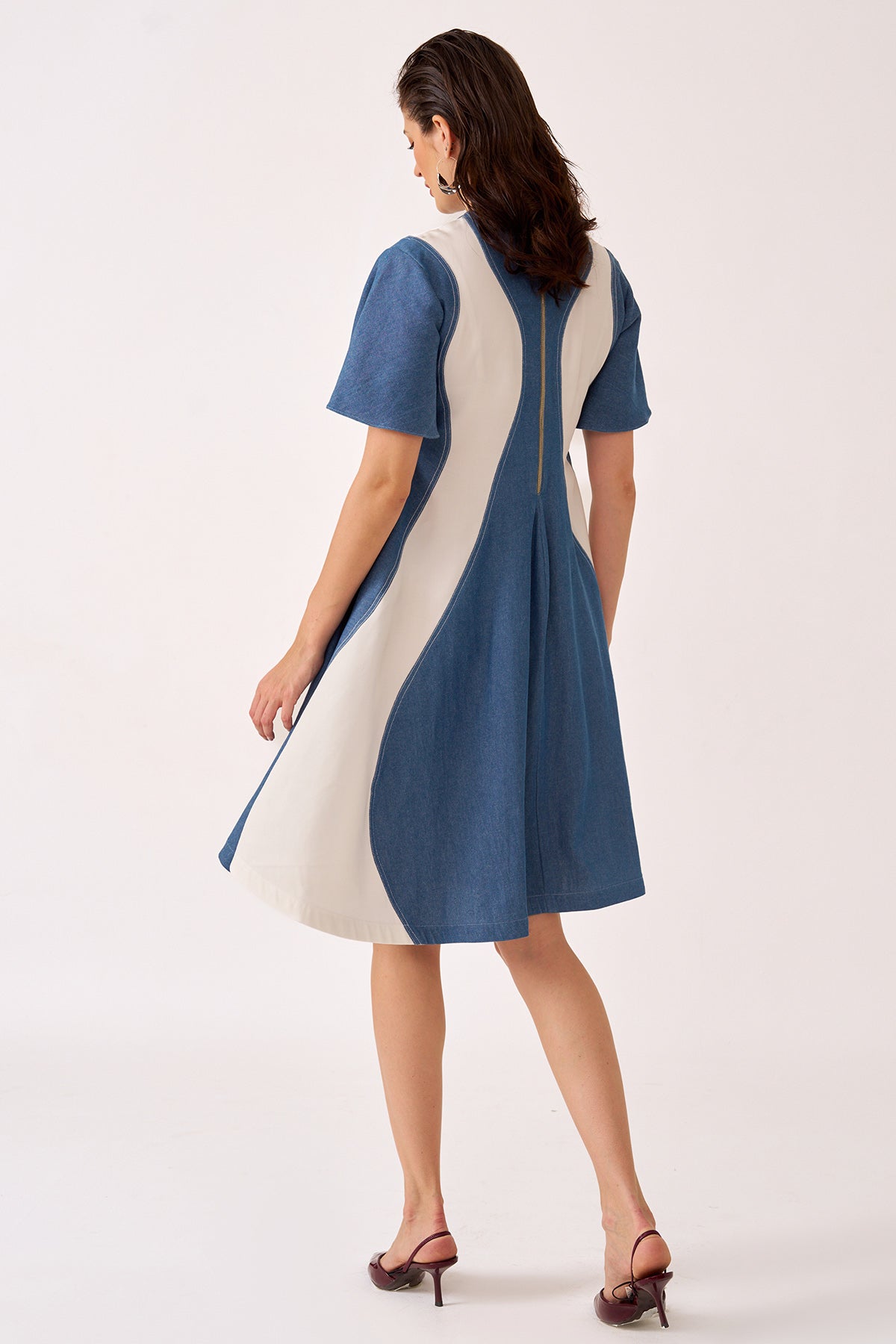 Blue & White Color Block Dress
