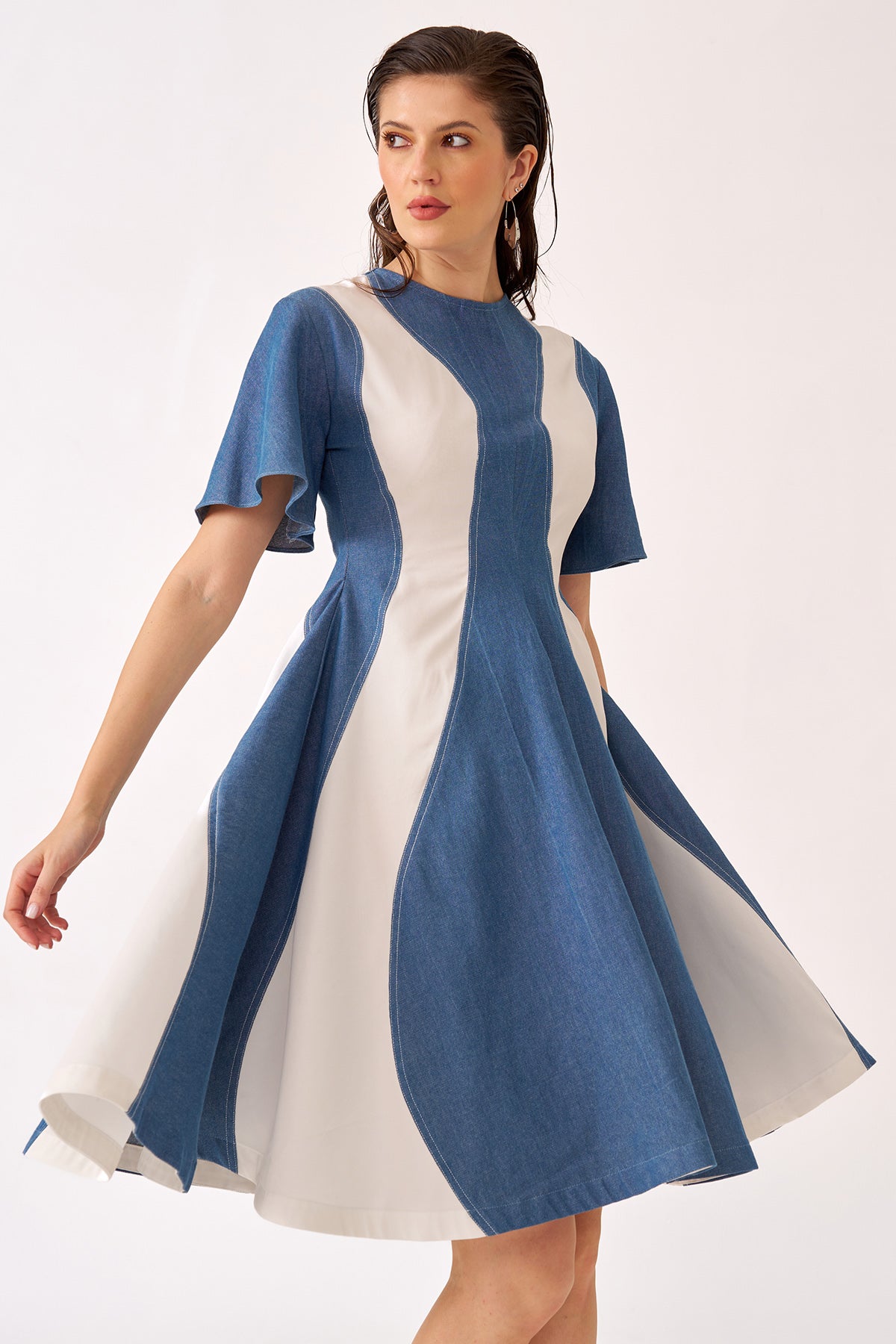 Blue & White Color Block Dress