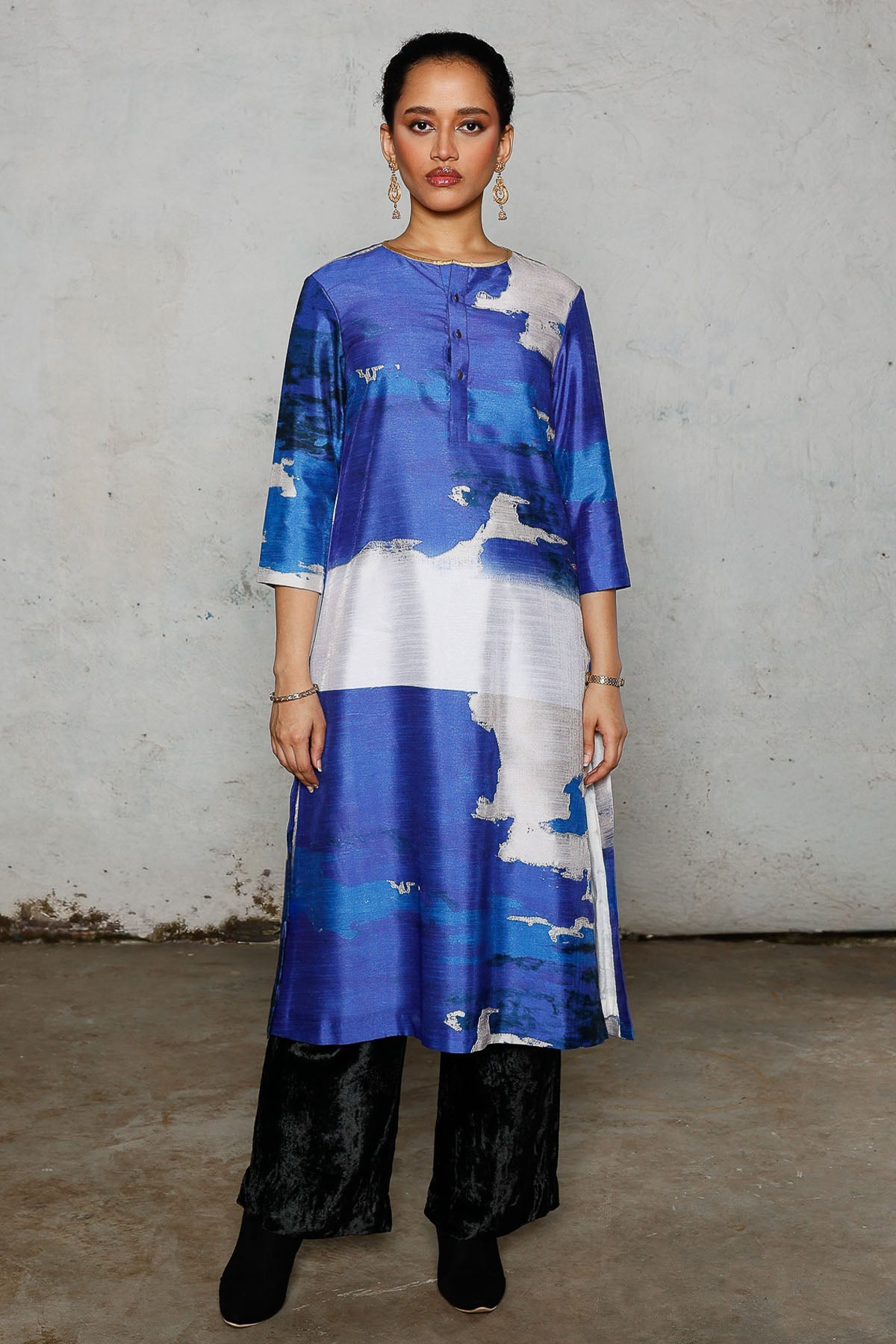 Buy Blue & White Embroidered Kurta for women by Saksham Neharicka online available at scrollnshops