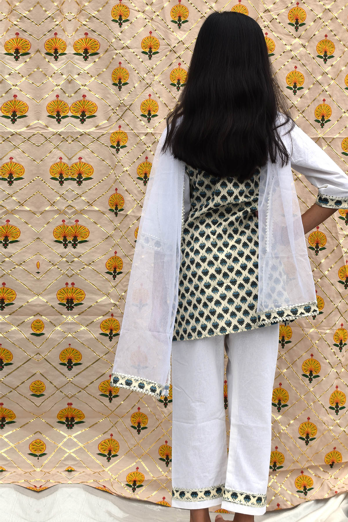 Blue & White Floral Kurta Set