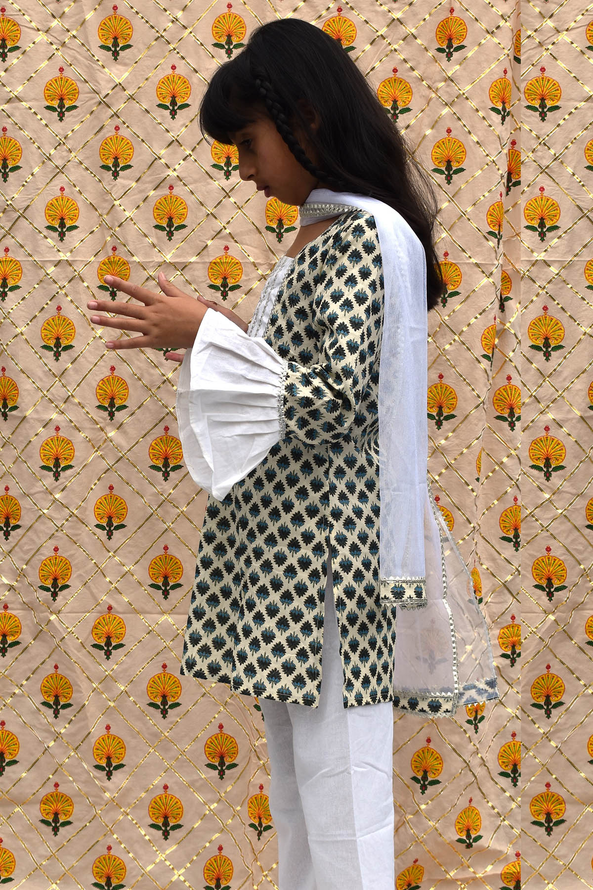 Blue & White Floral Kurta Set