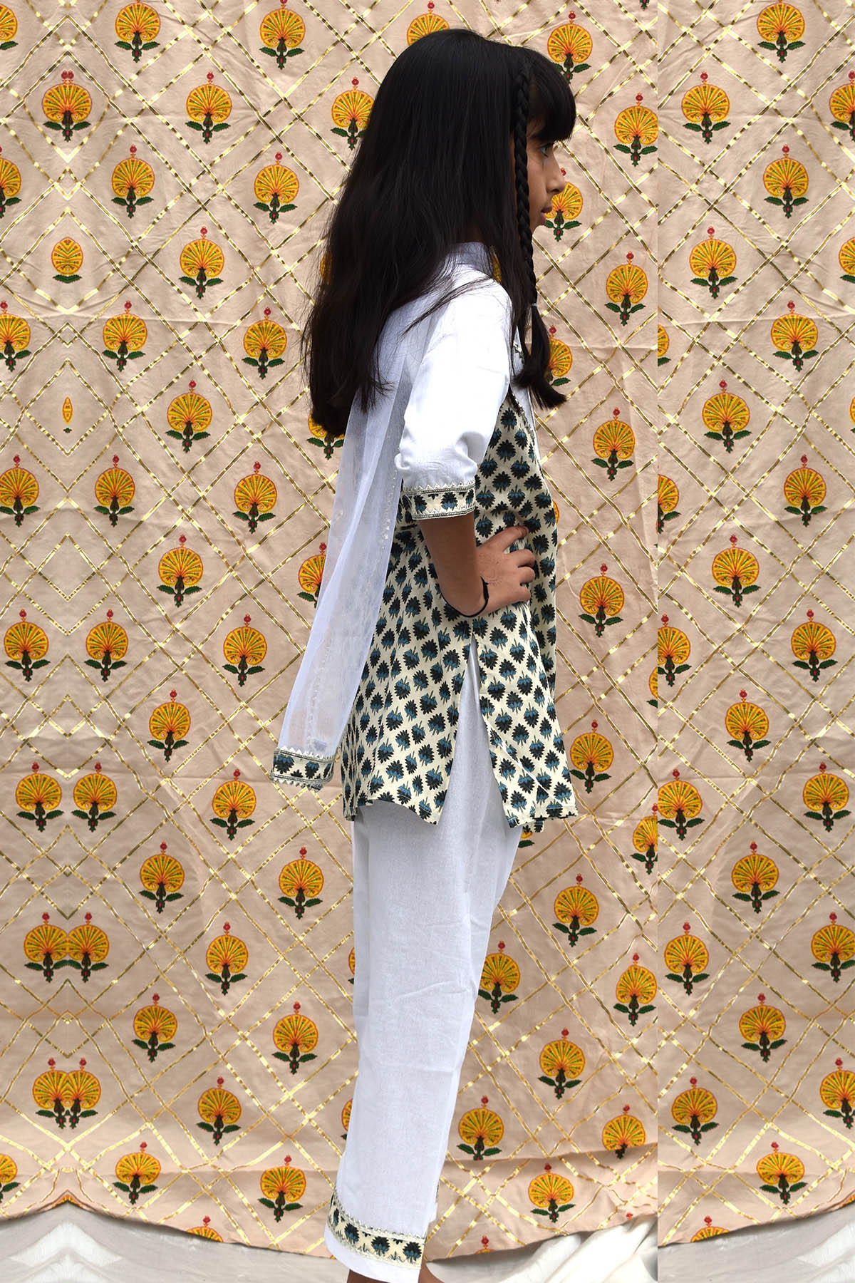 Blue & White Floral Kurta Set