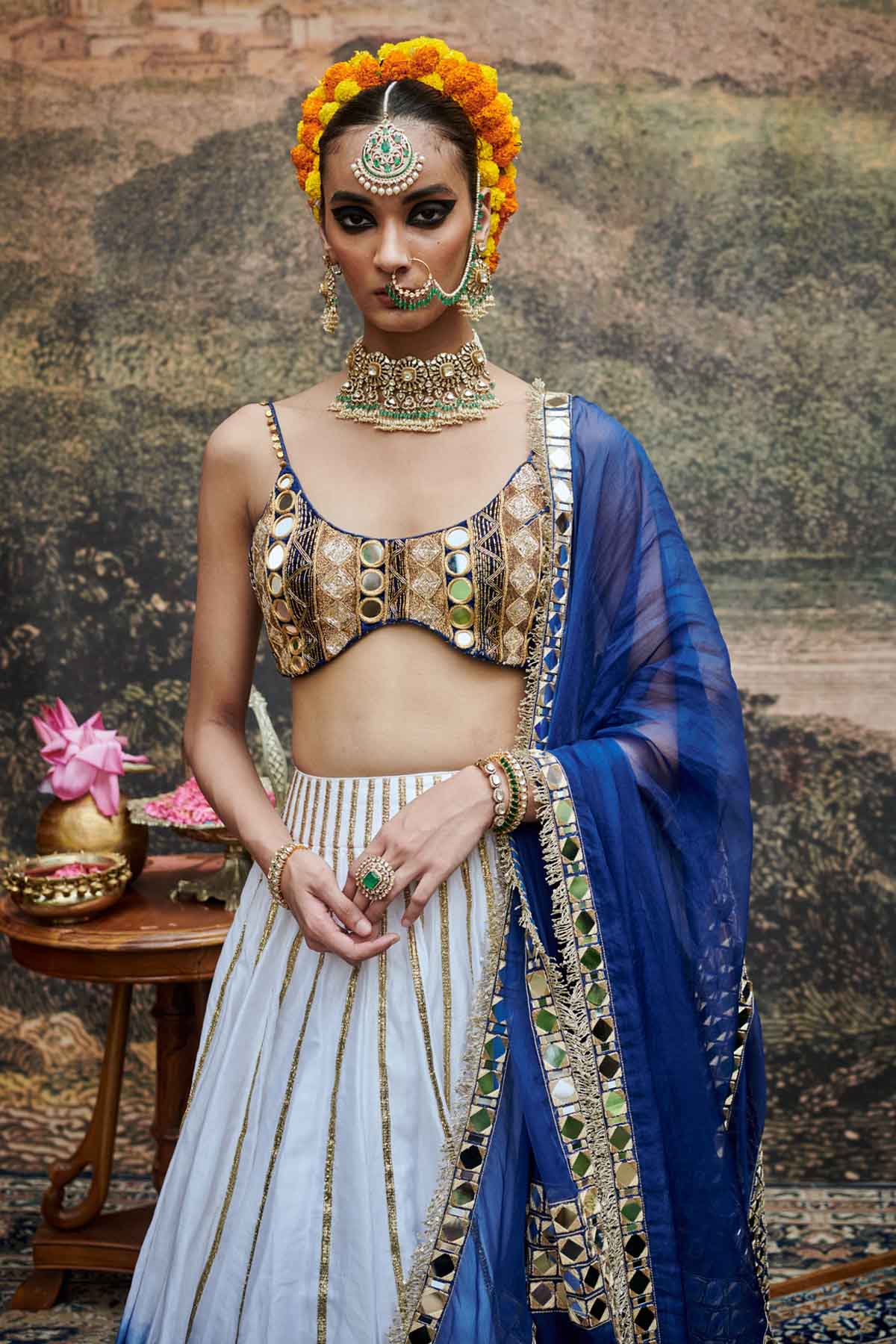 Blue & White Gota Lehenga Set