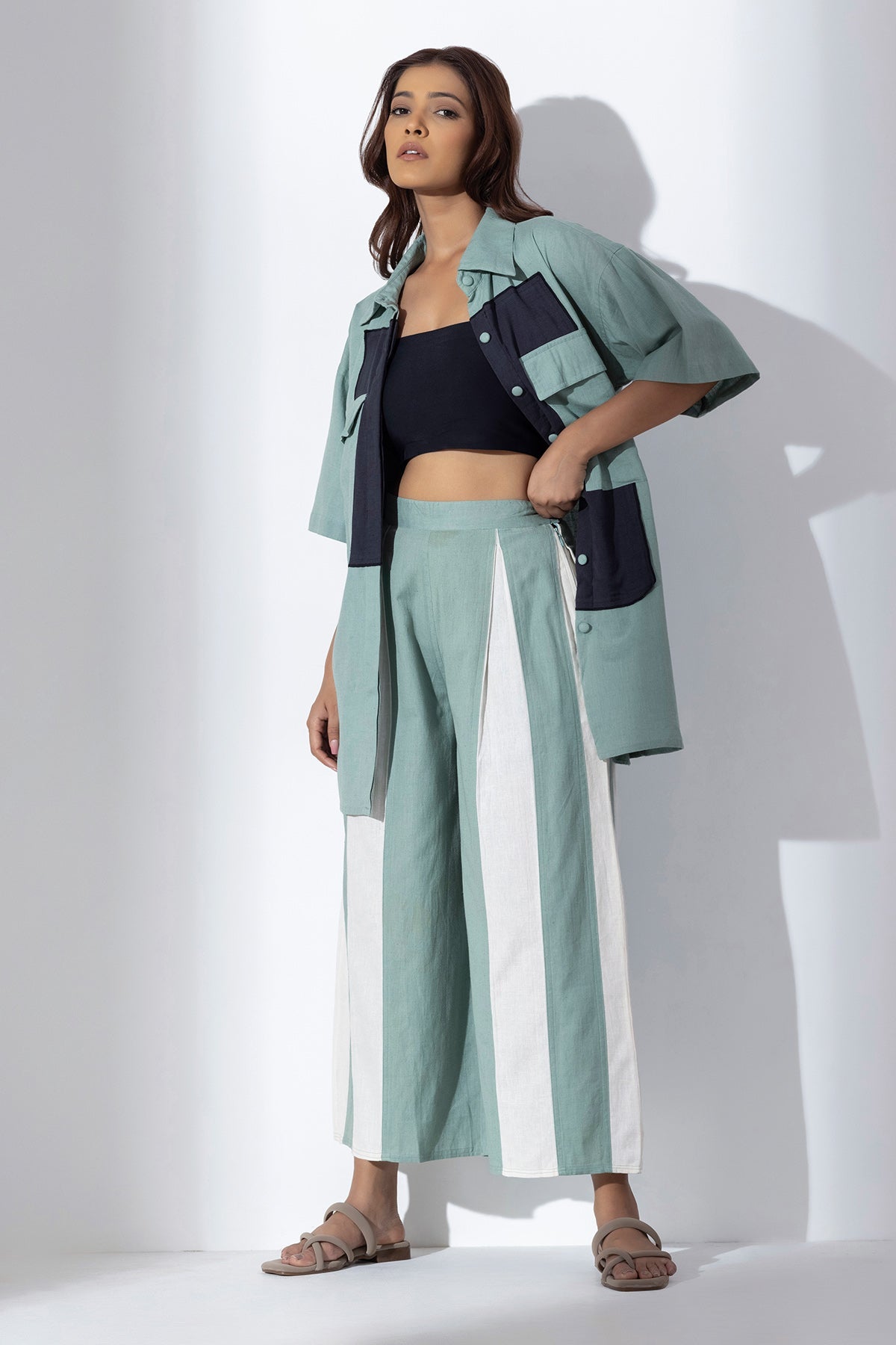 Buy Blue & White High-Waist Pants by Markkah Studio for Women online at ScrollnShops