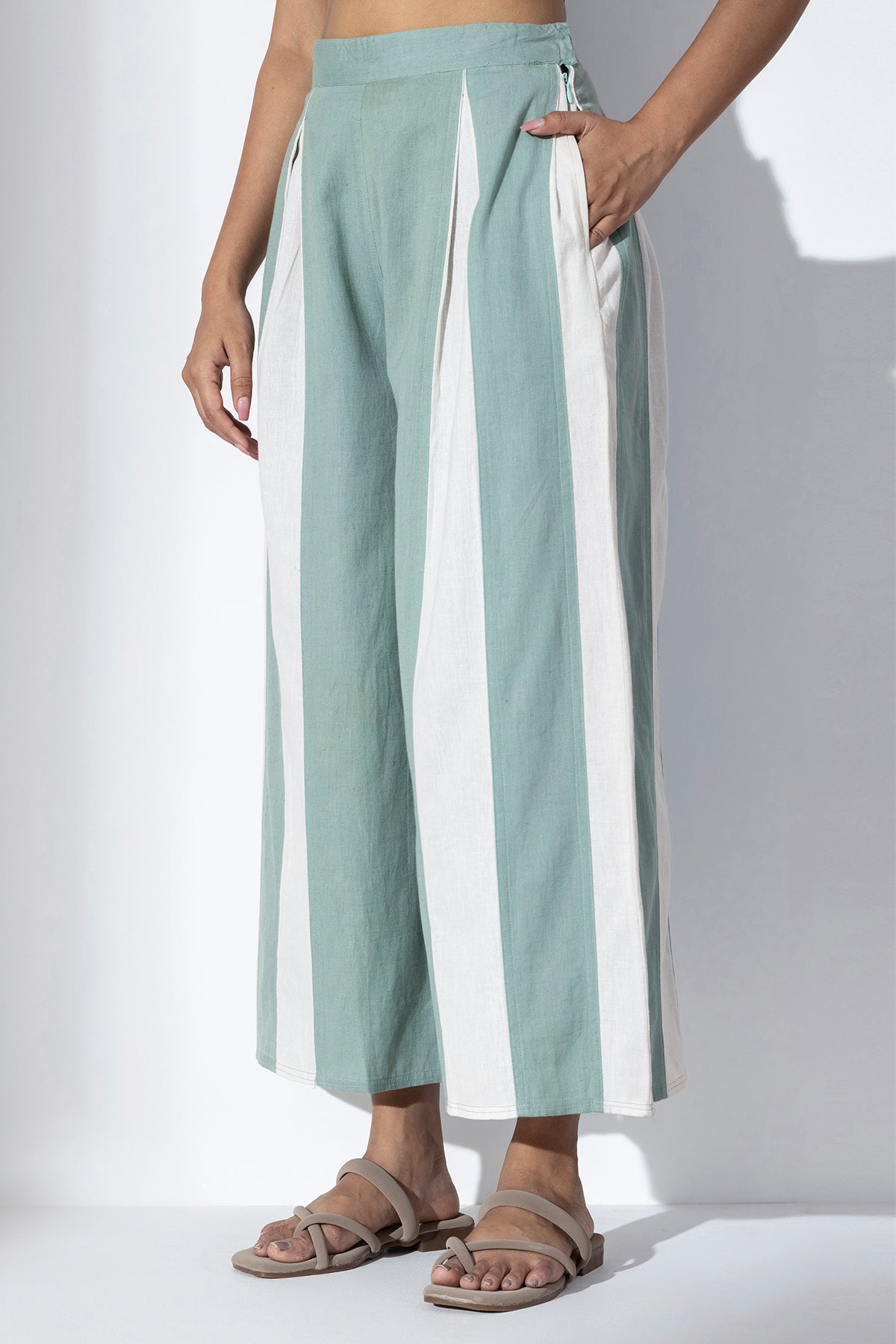Blue & White High-Waist Pants