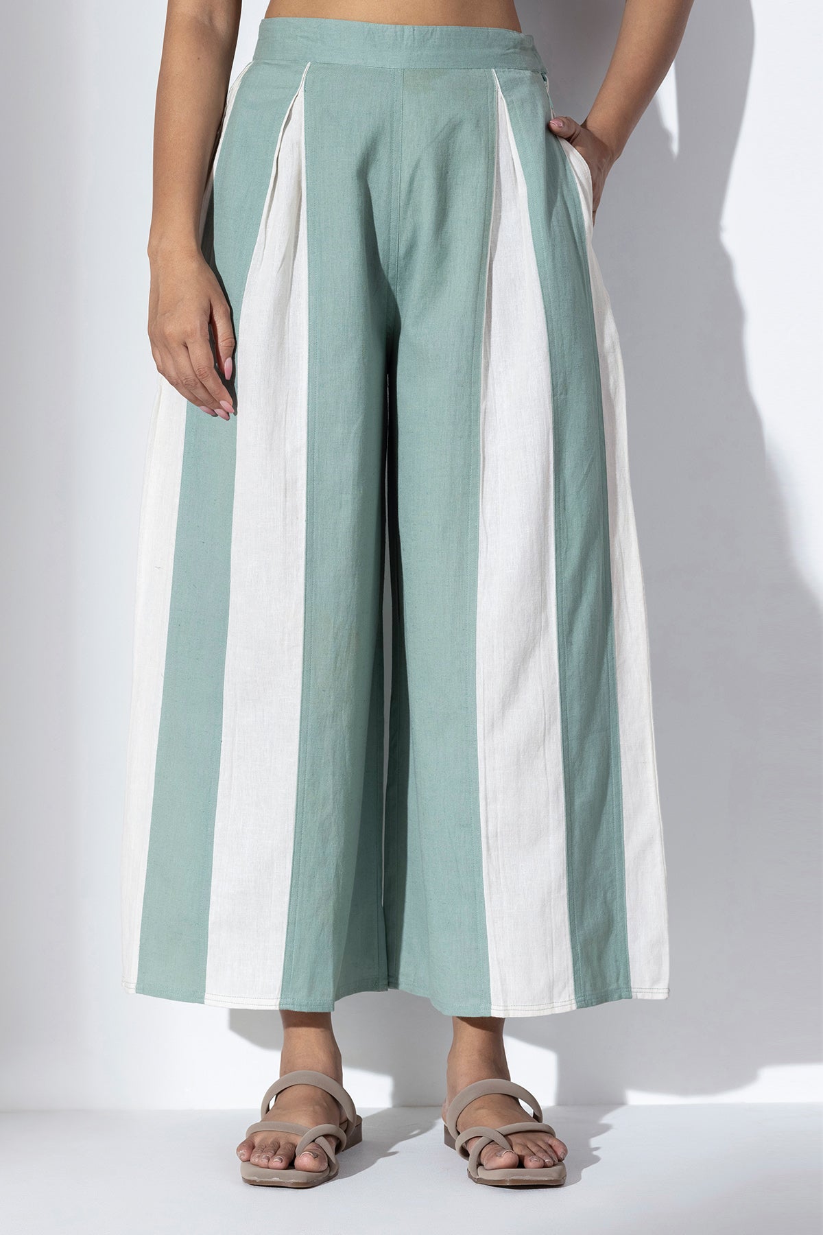Blue & White High-Waist Pants