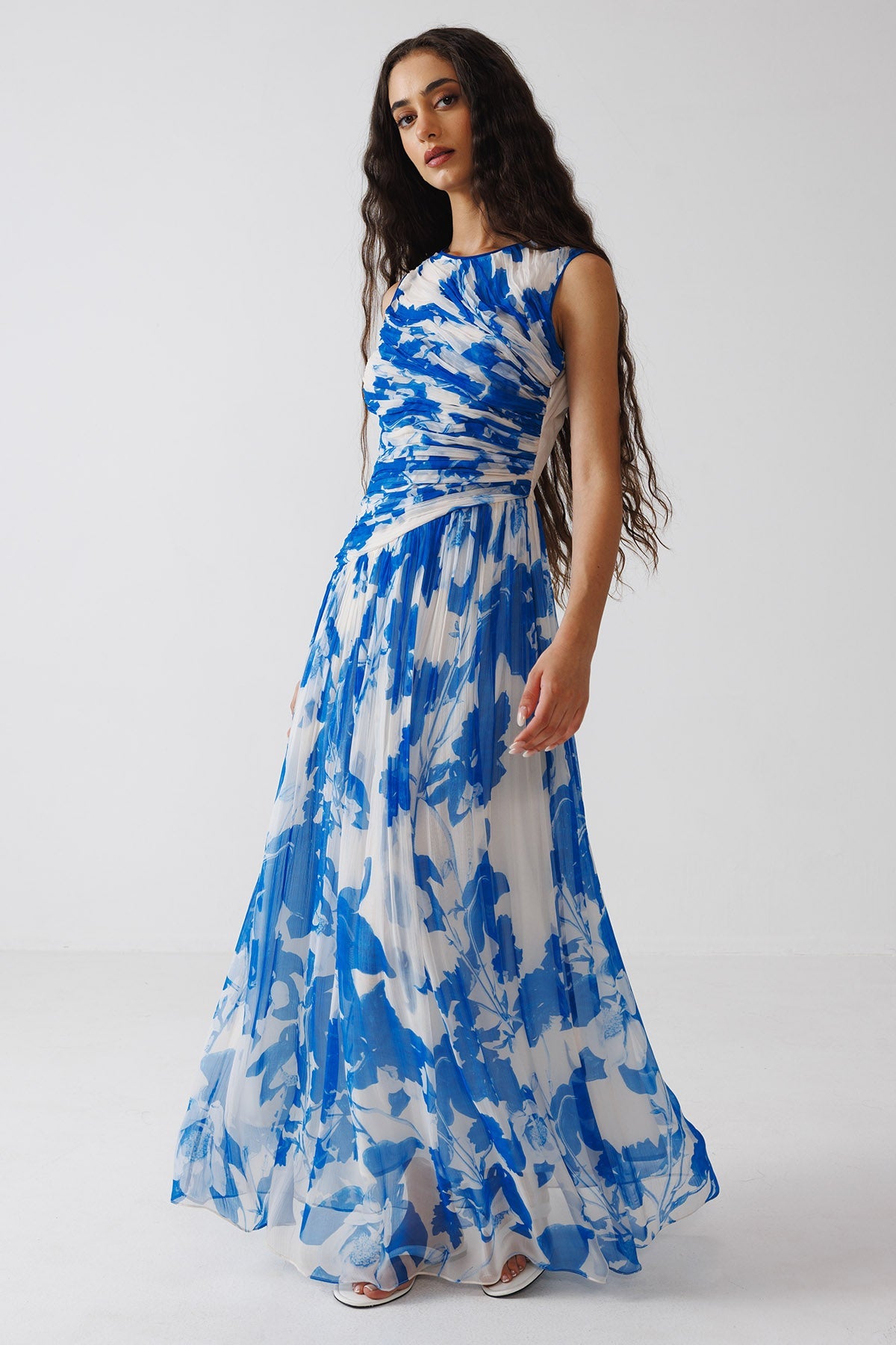 Buy Blue & White Print Maxi Dress for women by Reena Sharma online available at scrollnshops