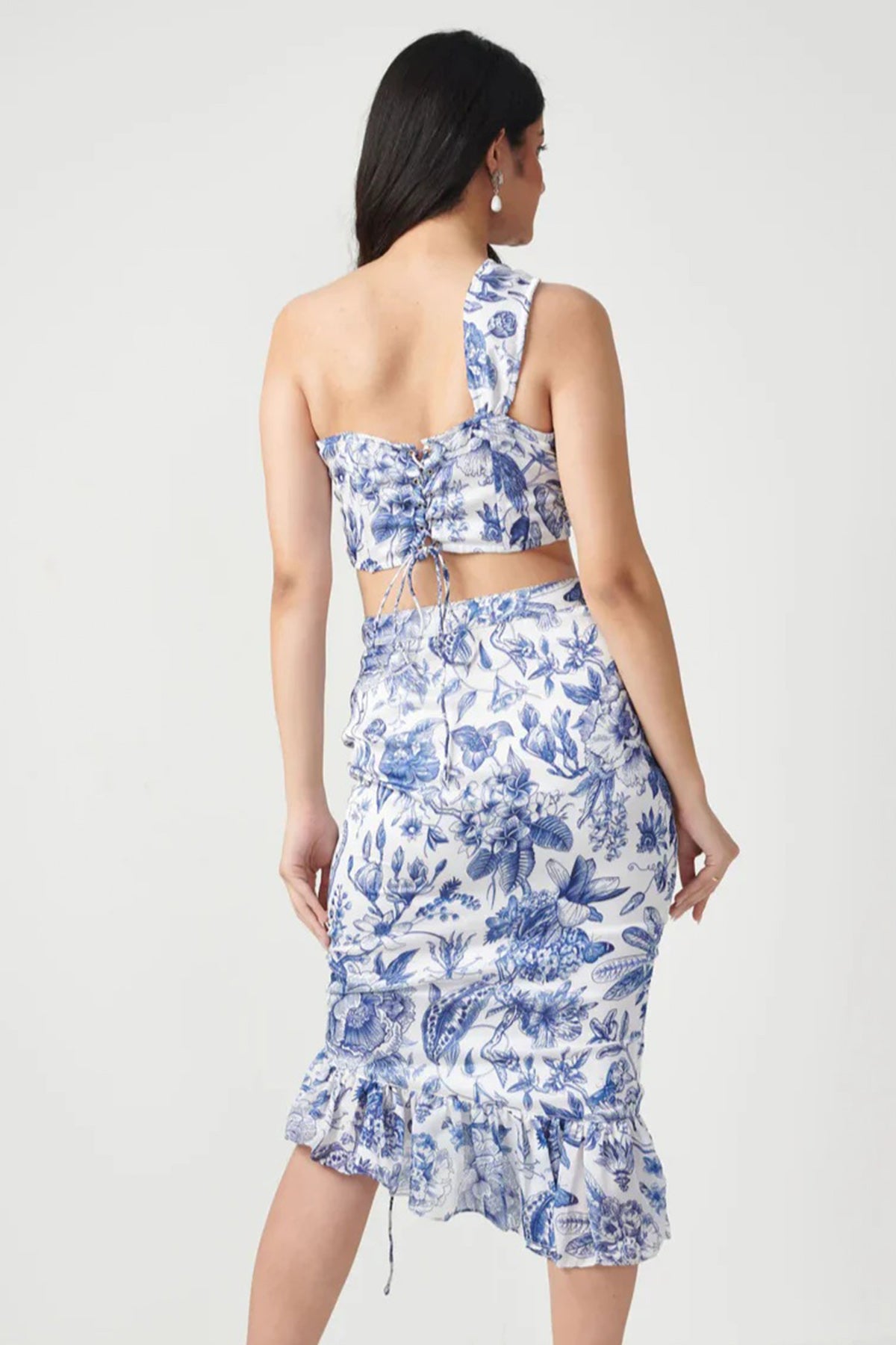 Blue White Printed Bikini Top