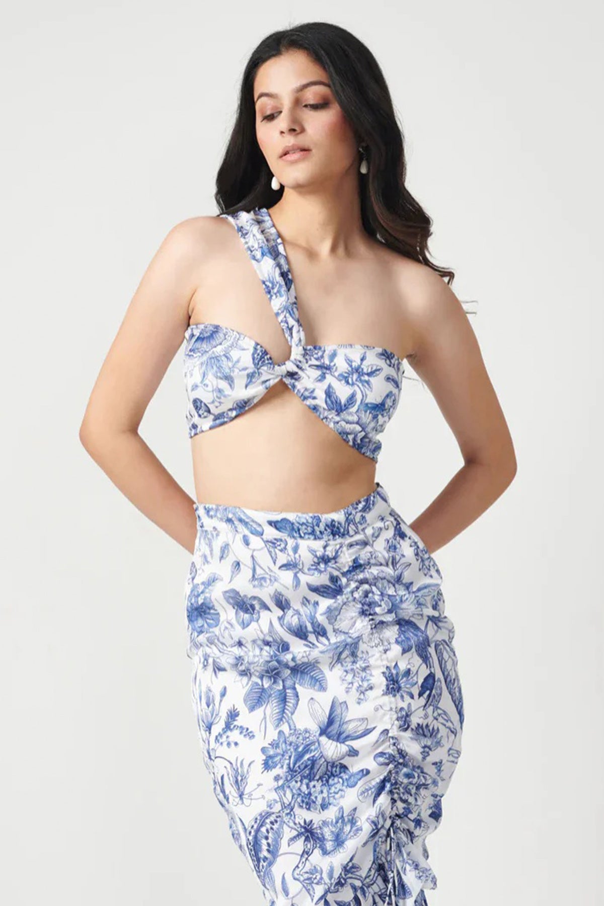 Blue White Printed Top & Skirt