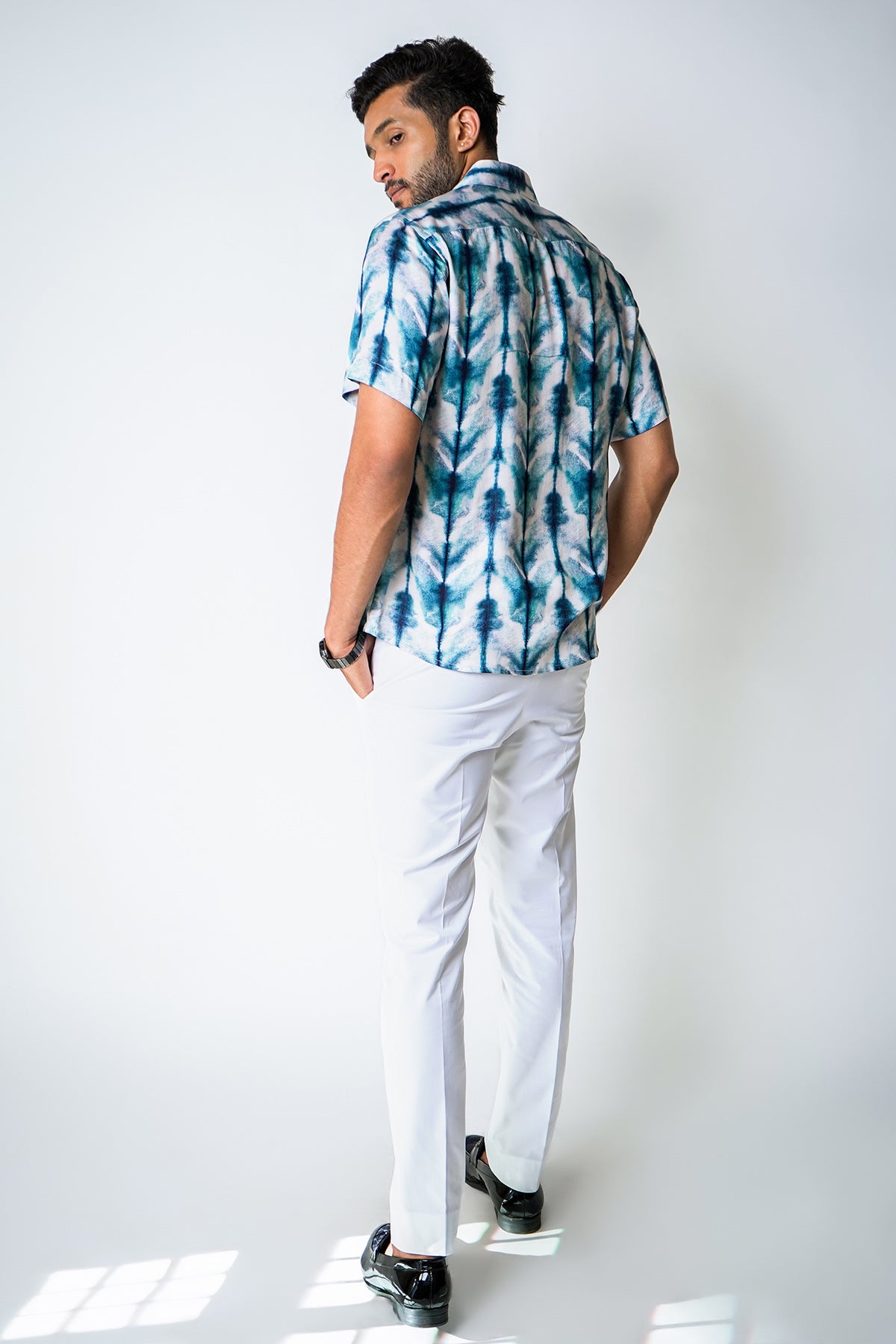 Blue White Tie Dye Print Shirt